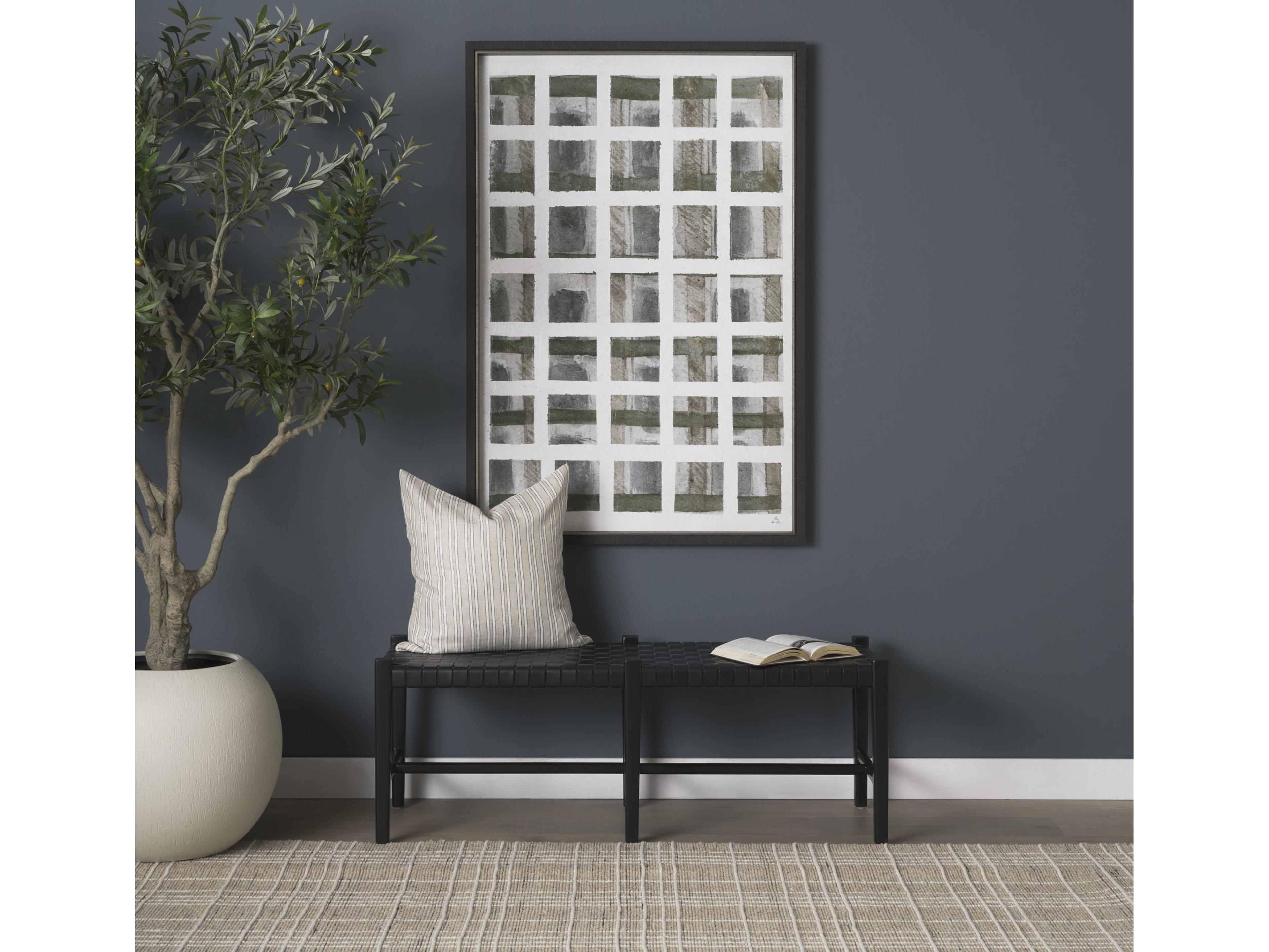 Mercana Shane Black Wood w/ Woven Black Leather Bench