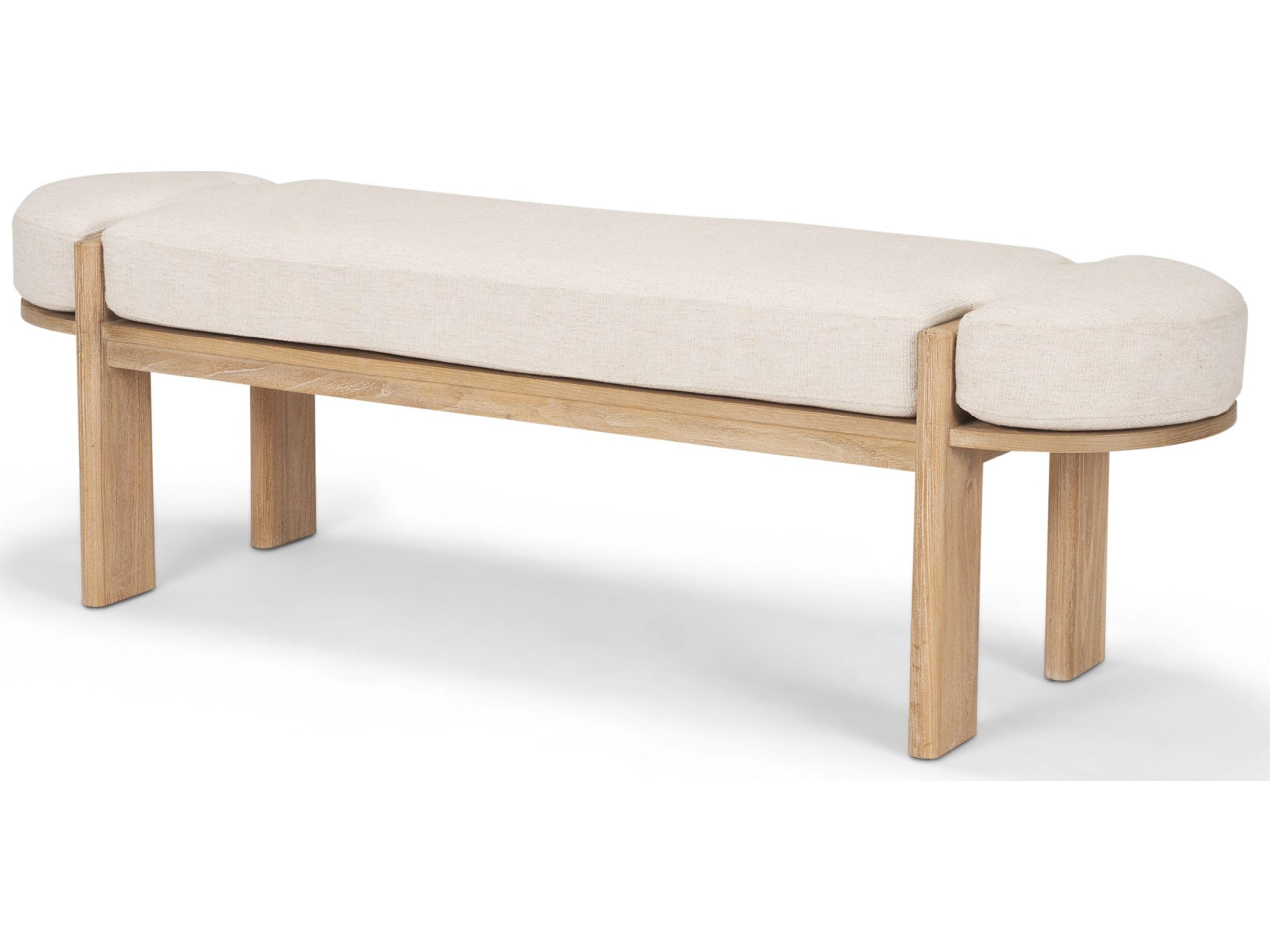 Sohan Light Brown Elm Wood w/ Oatmeal Fabric Bench