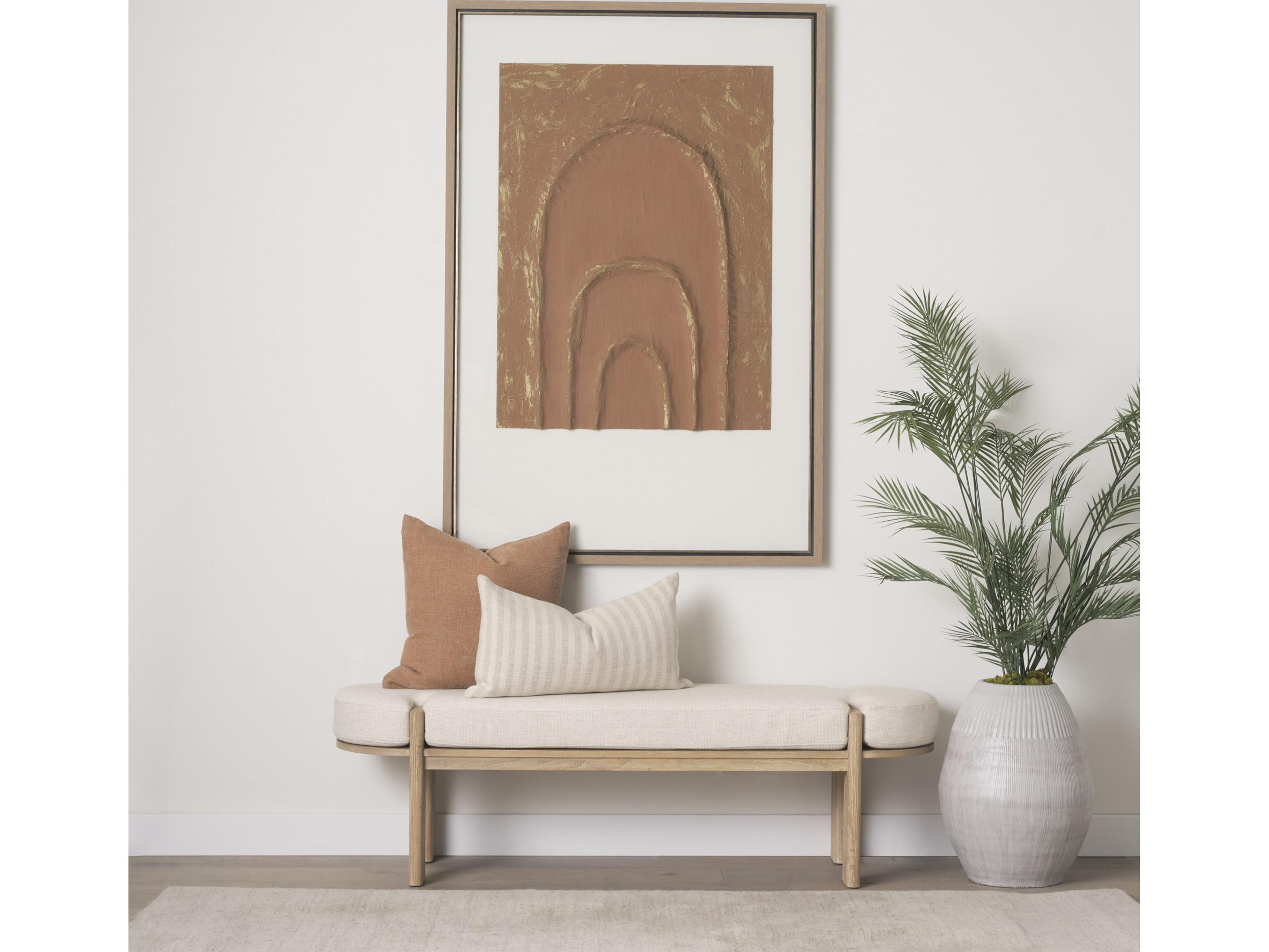 Mercana Sohan Light Brown Elm Wood w/ Oatmeal Fabric Bench