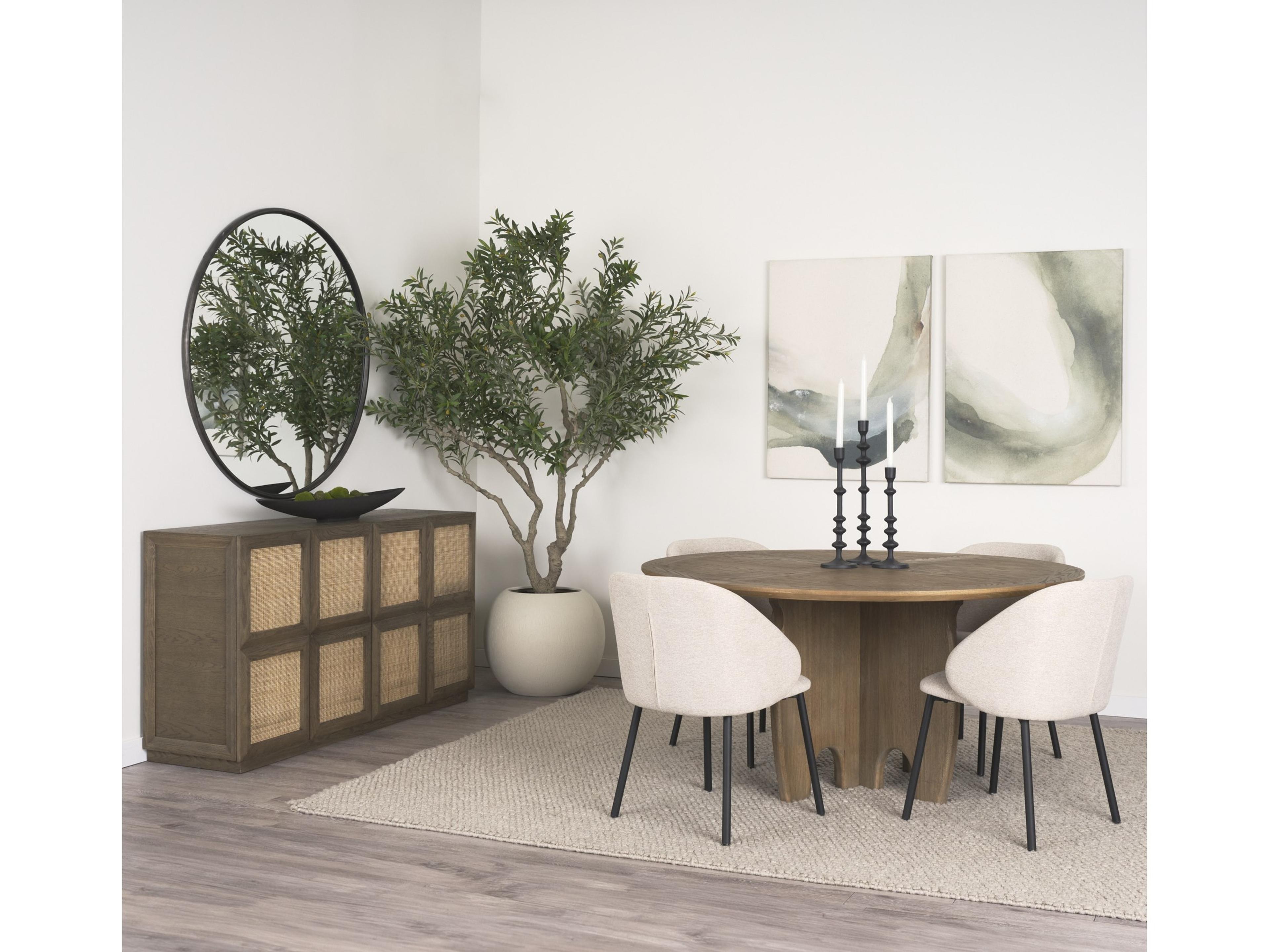 Mercana Sina Brown Oak Wood w/ Natural Rattan 4 Door Sideboard