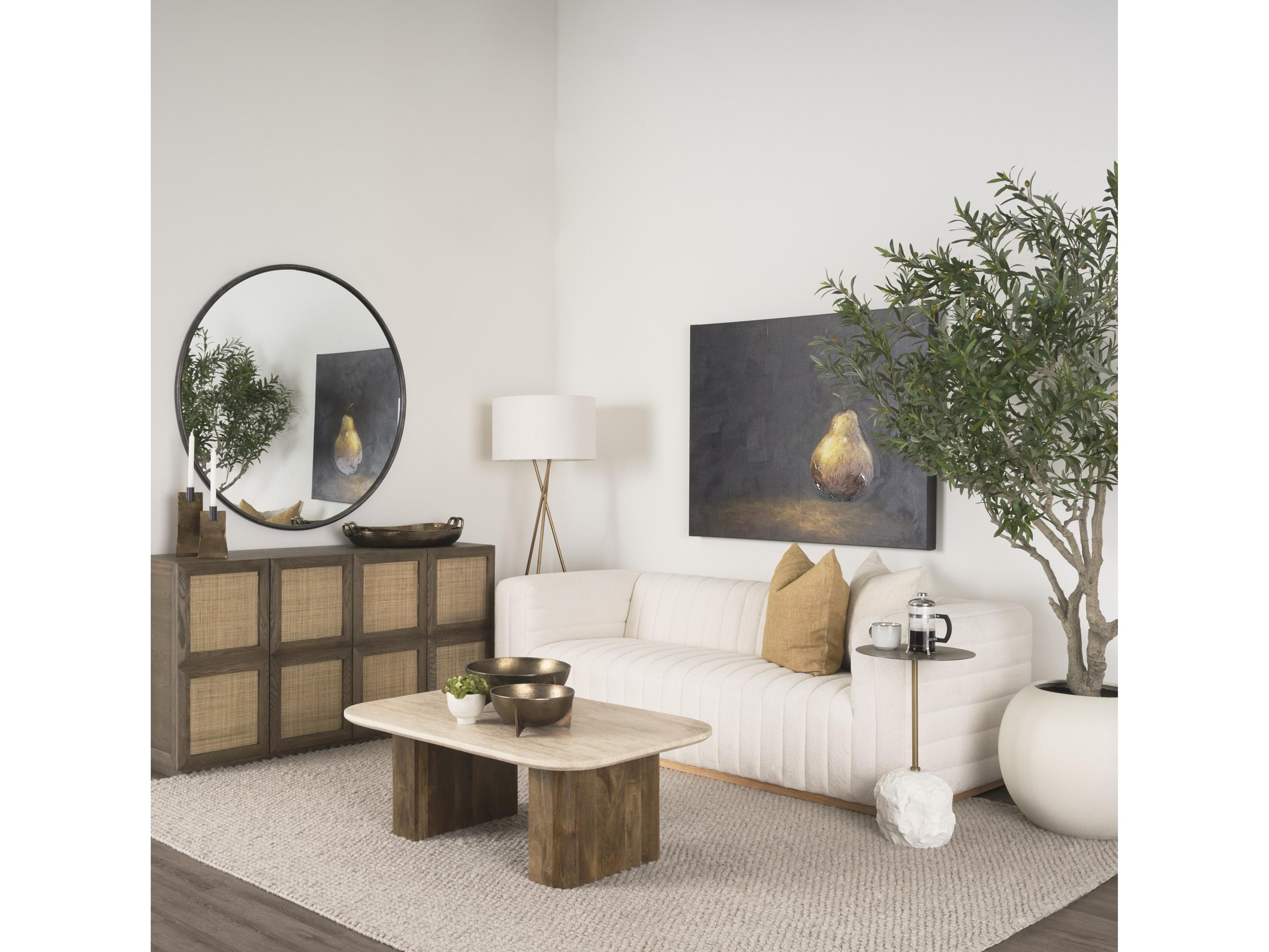 Mercana Sina Brown Oak Wood w/ Natural Rattan 4 Door Sideboard