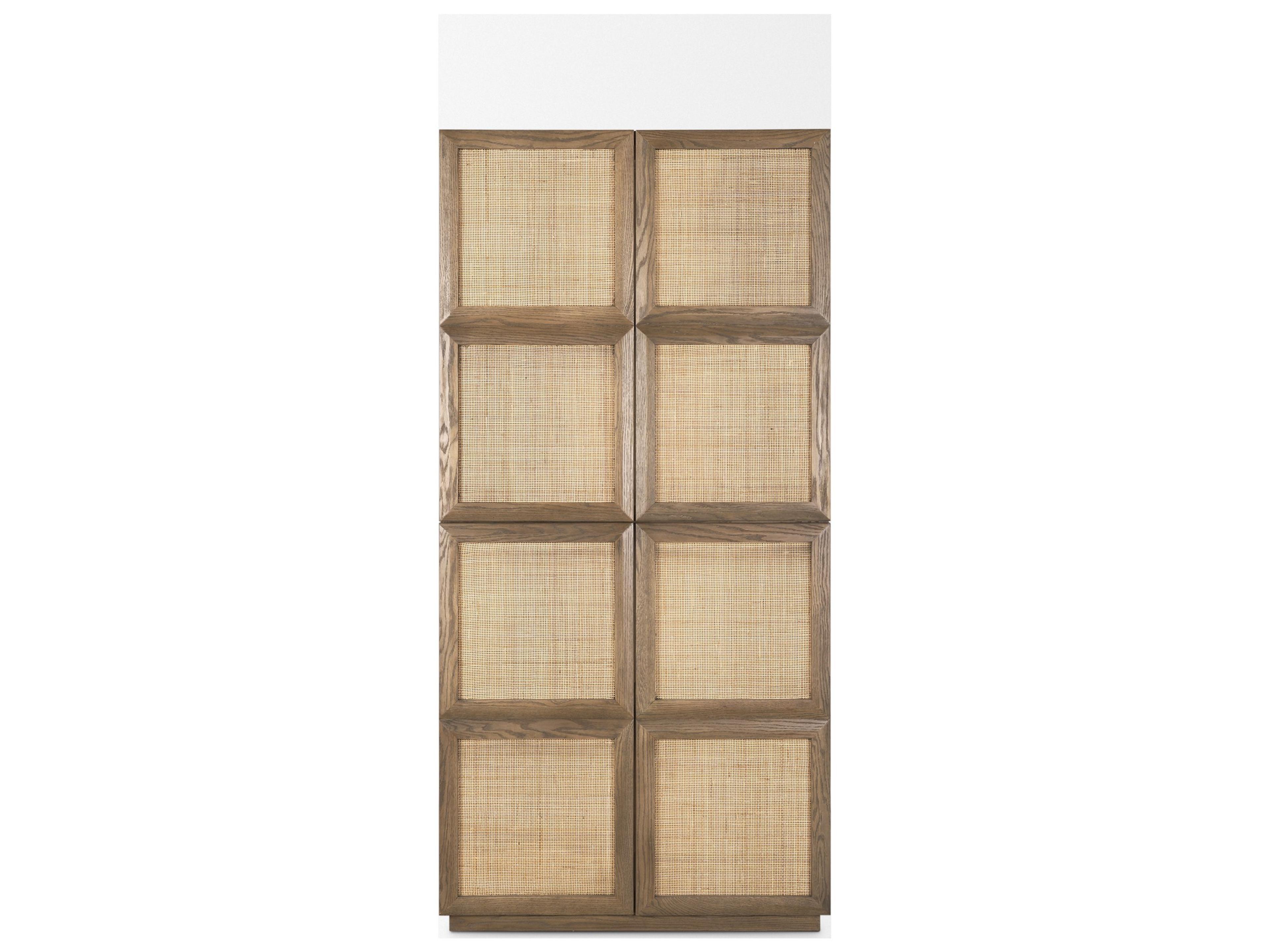 Mercana Sina Brown Oak Wood w/ Natural Rattan 2 Door Curio Cabinet