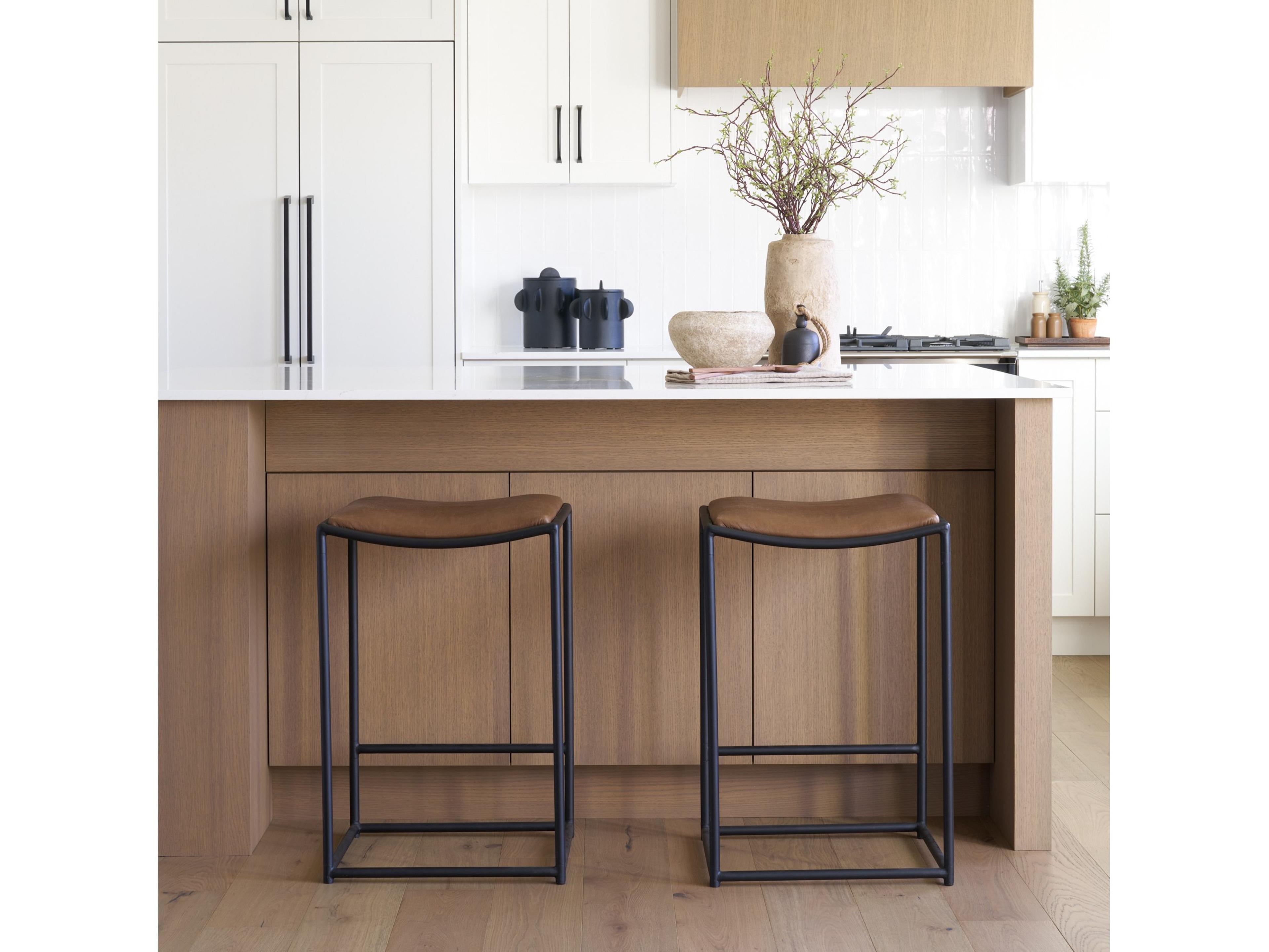 Mercana Taniel Brown Leather w/ Black Metal Counter Stool