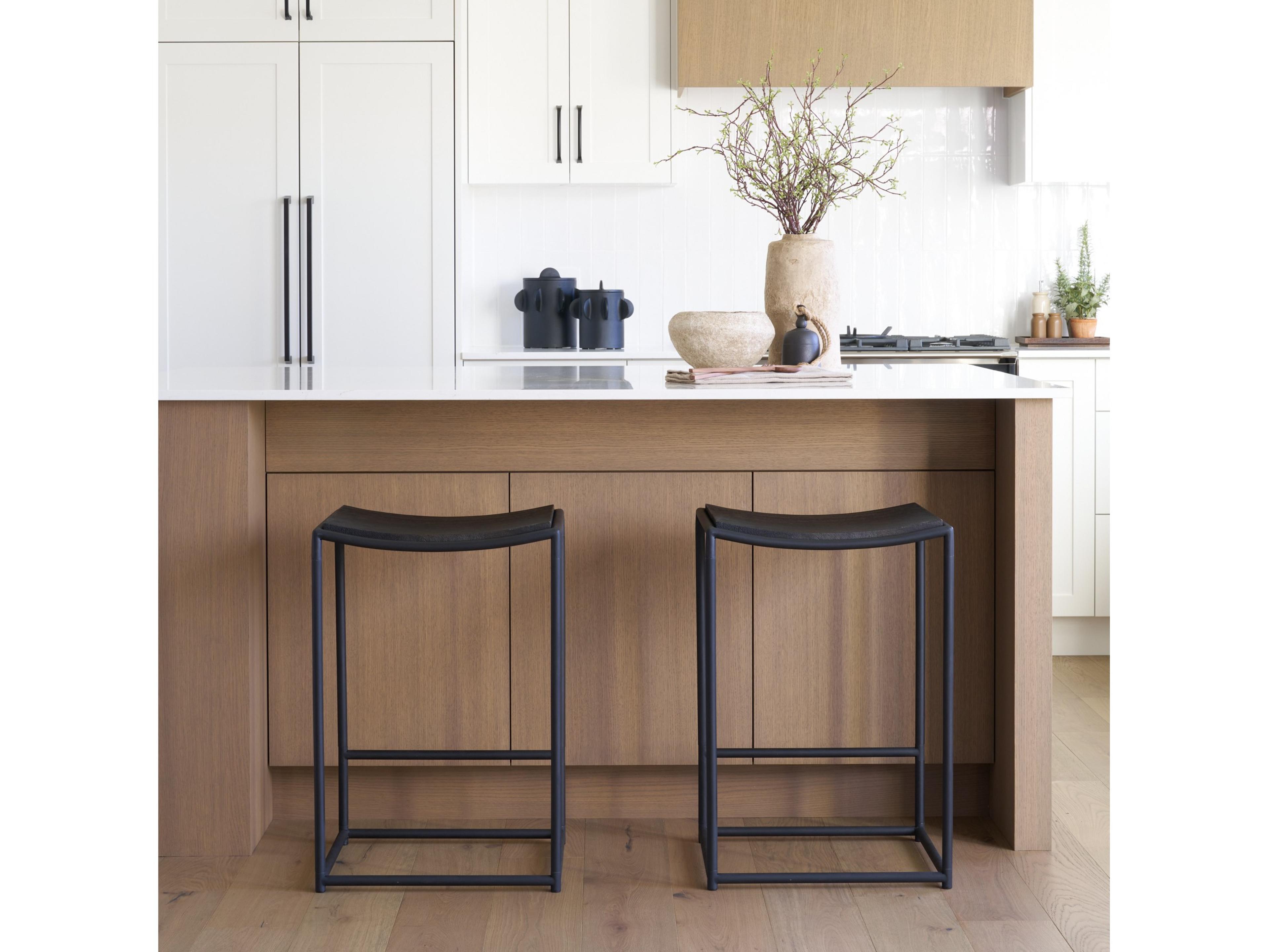 Mercana Taniel Textured Black Wood w/ Black Metal Counter Stool