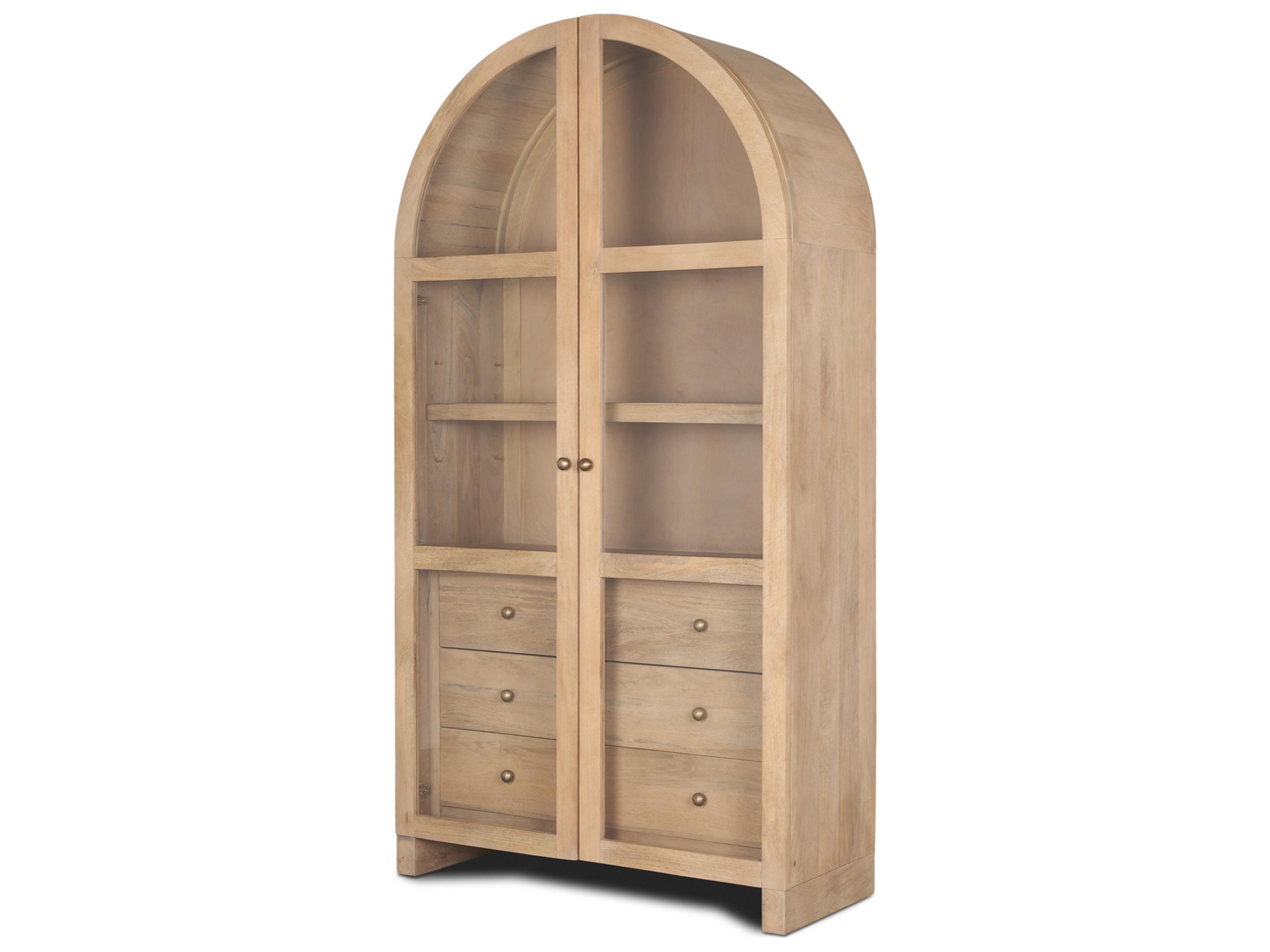 Suri Light Brown Wood W/Glass Doors Arched Curio Cabinet