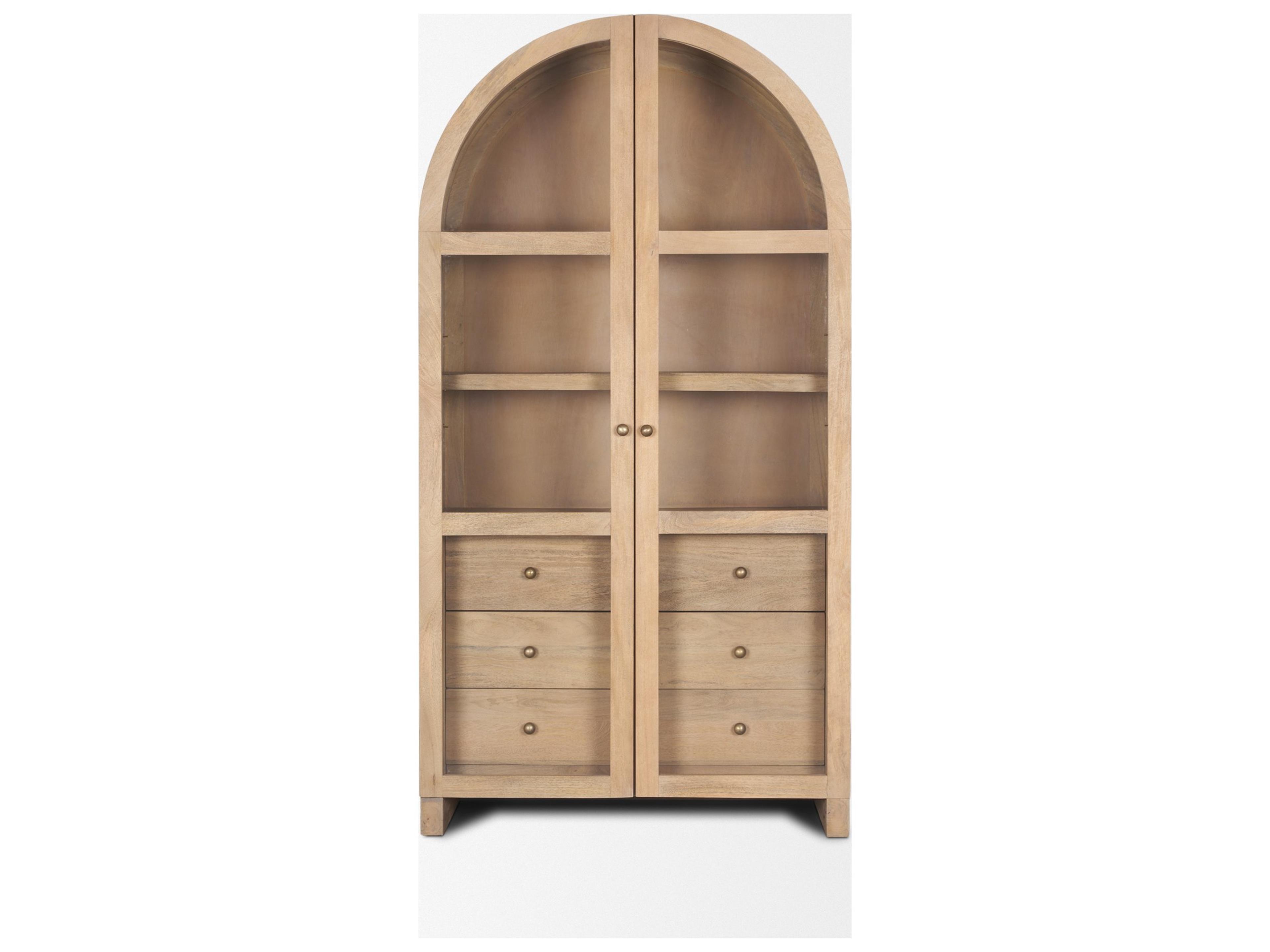 Mercana Suri Light Brown Wood W/Glass Doors Arched Curio Cabinet