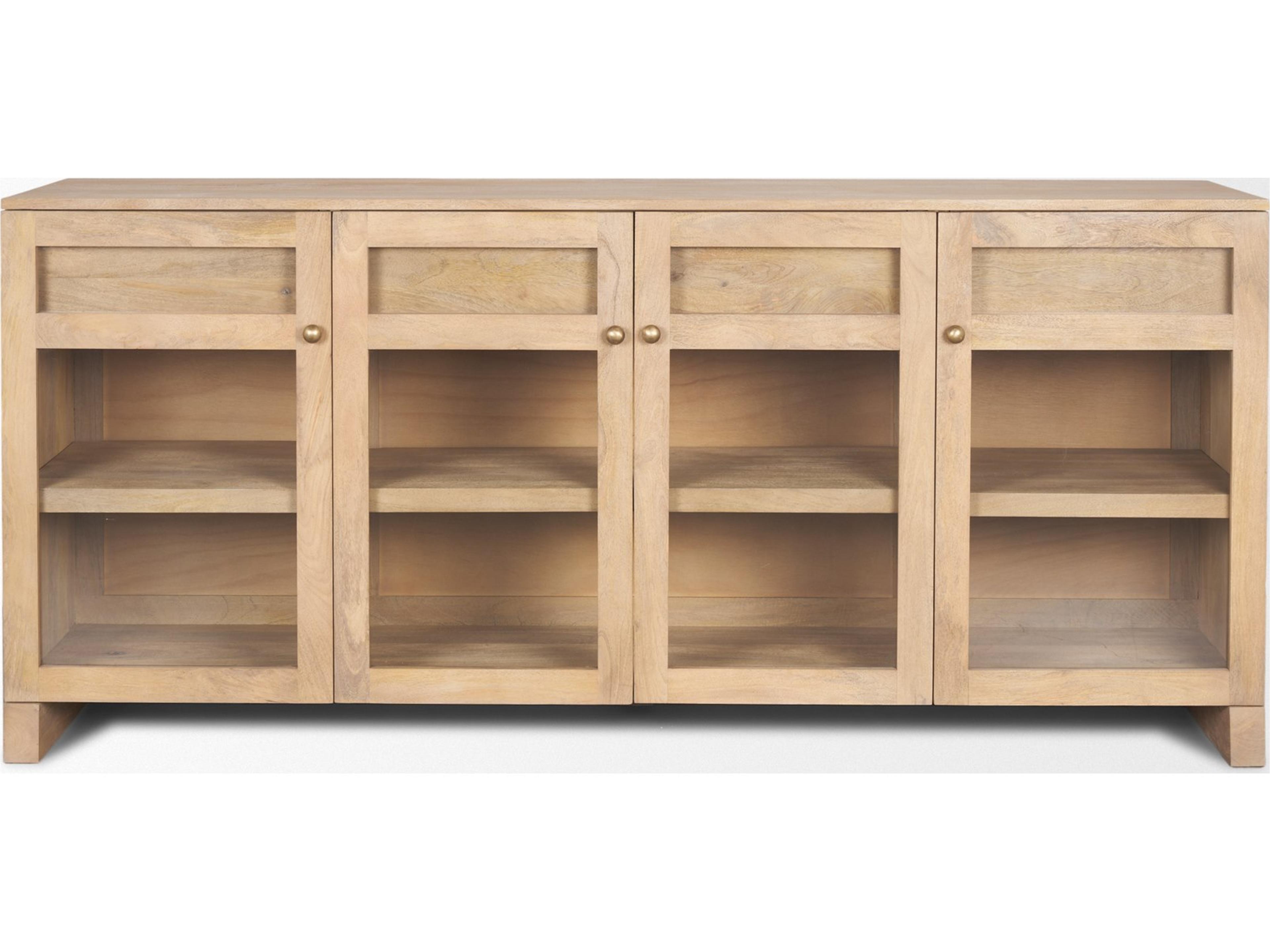 Suri Light Brown Wood w/ Glass Doors Sideboard
