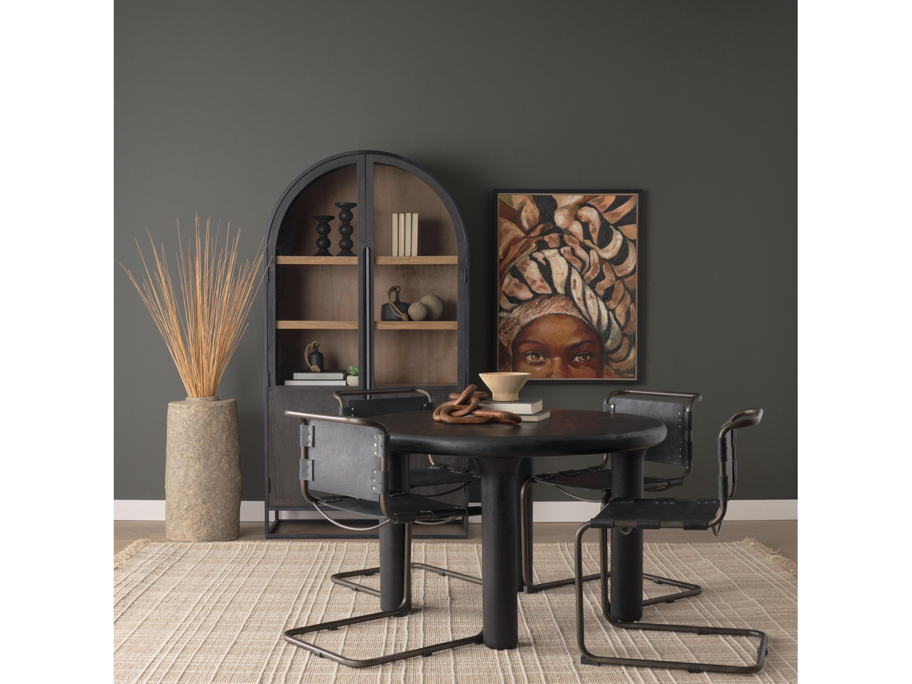 Mercana Sloan 80.5H Black Wood W/Black Metal Frame Arched Cabinet