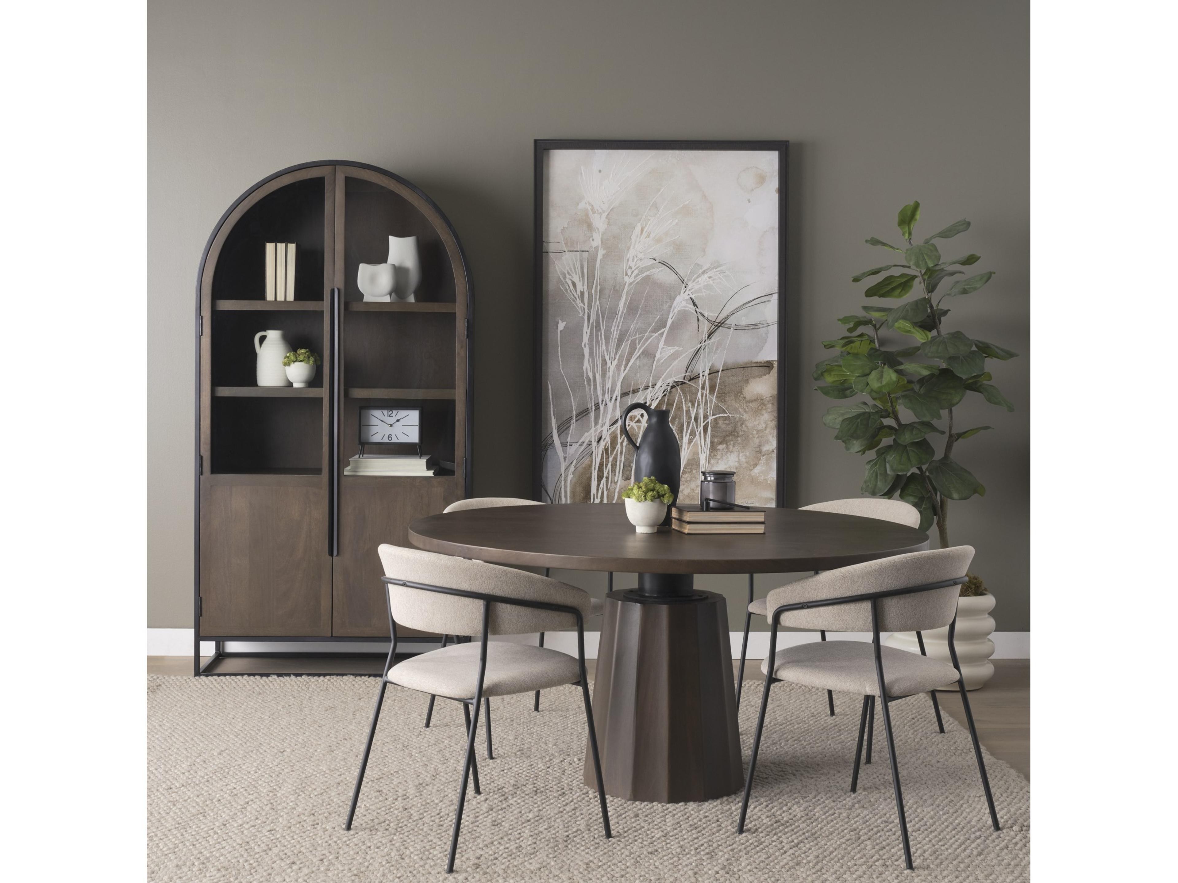 Mercana Sloan 80.5H Dark Brown Wood W/Black Metal Arched Curio Cabinet