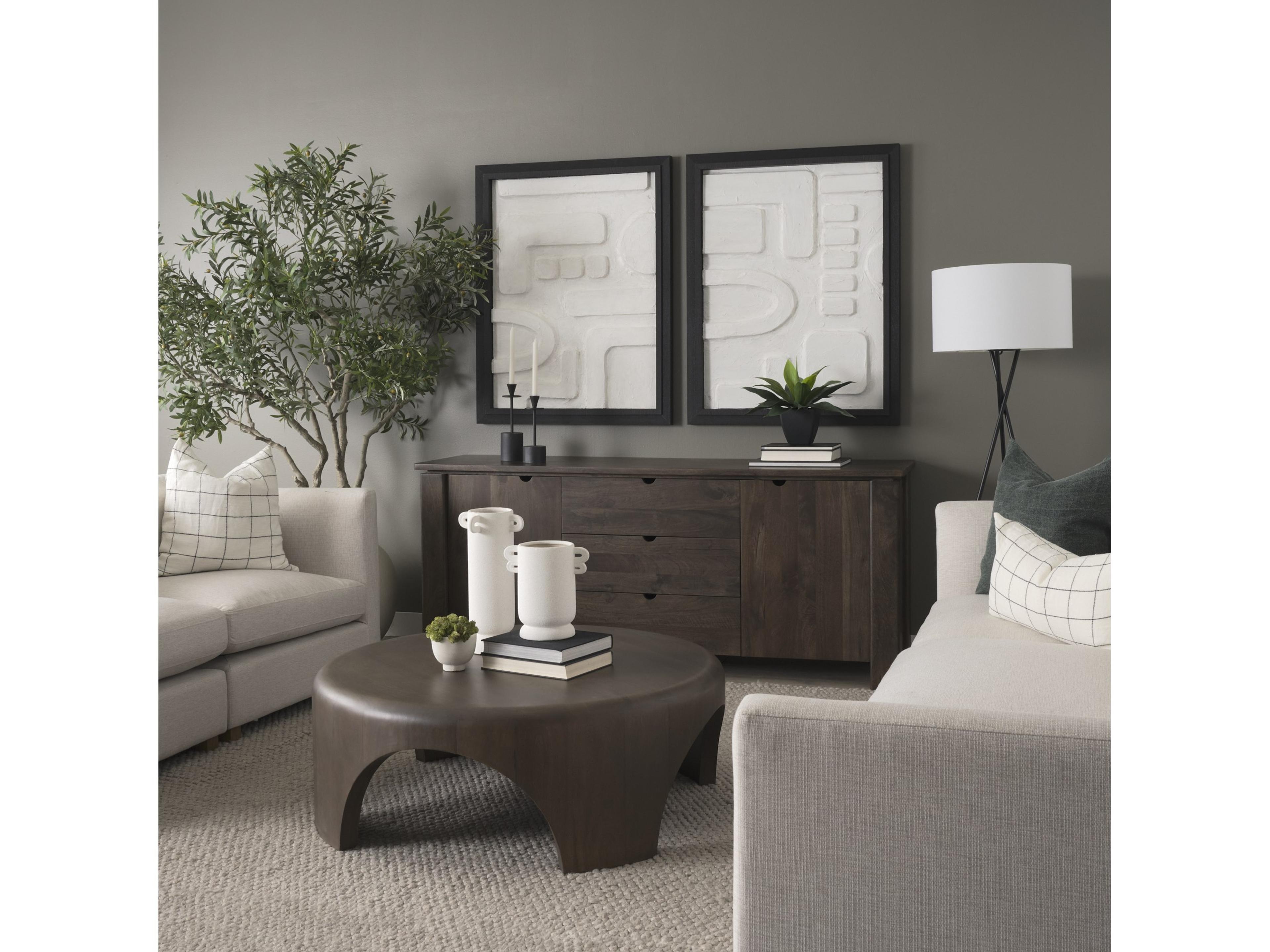 Mercana Shima Round Dark Brown Wood W/Arched Legs Coffee Table