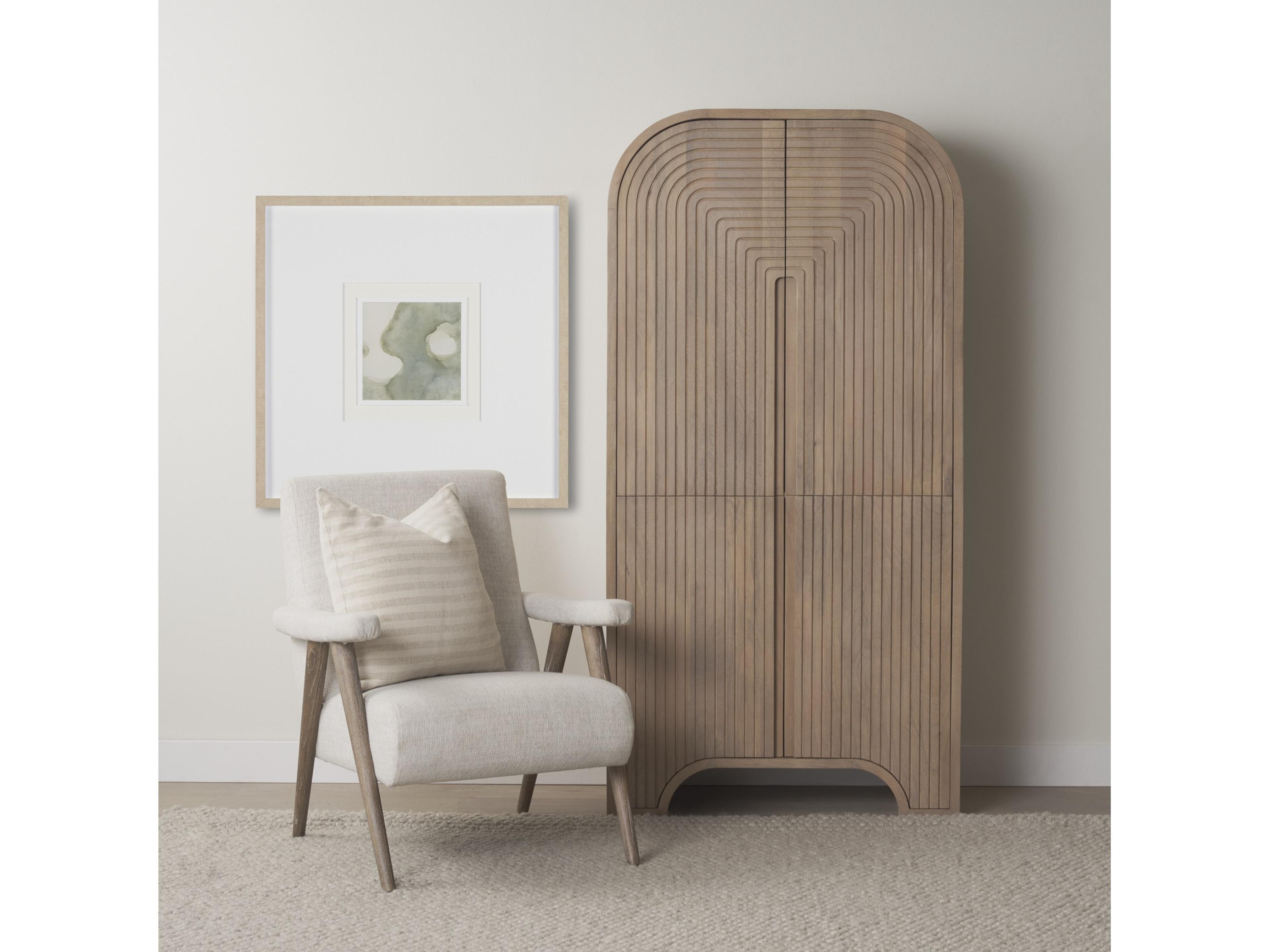 Mercana Sorina Reverse Fluted Light Brown Wood Curio Cabinet