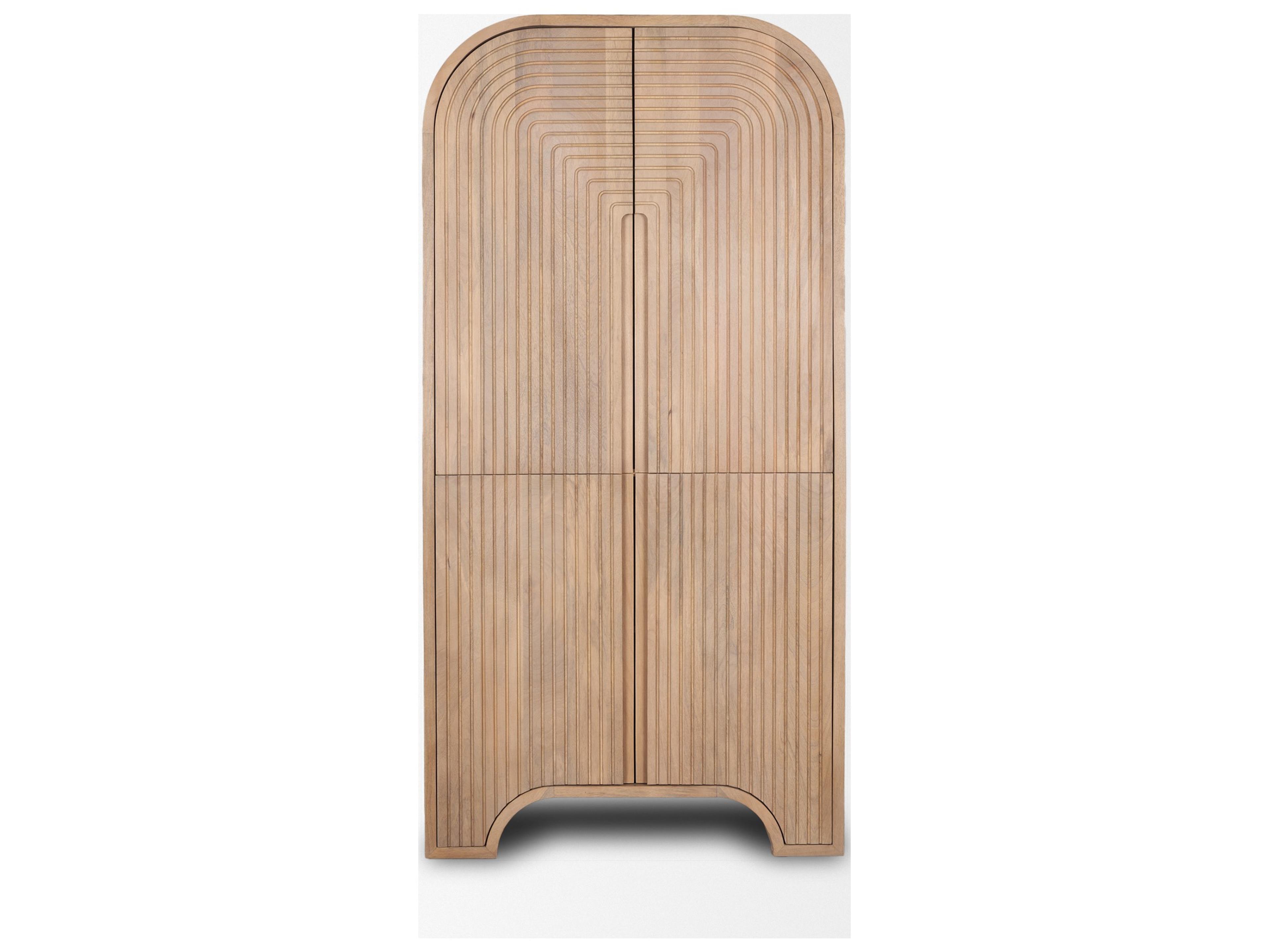Mercana Sorina Reverse Fluted Light Brown Wood Curio Cabinet