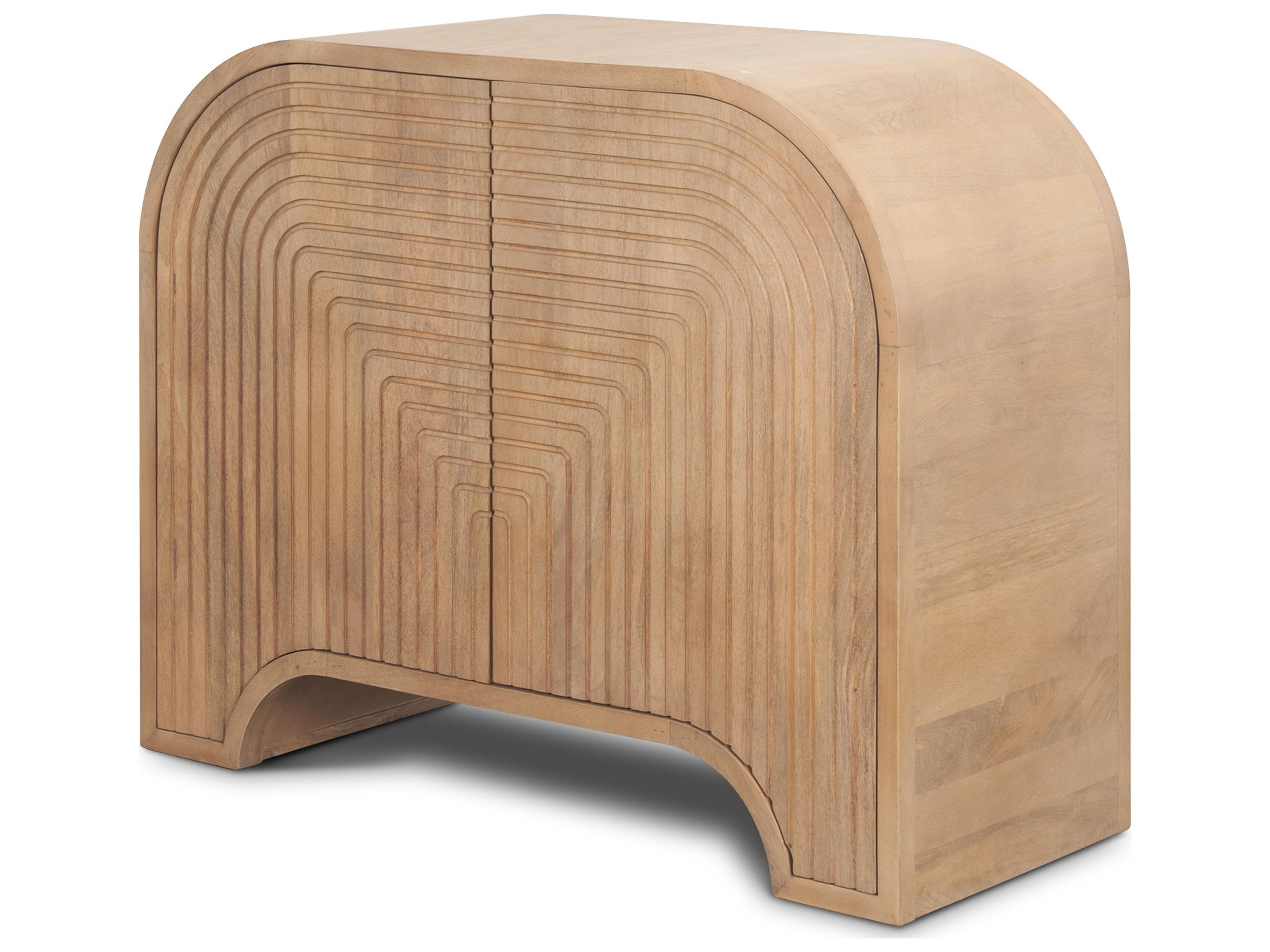 Sorina Reverse Fluted Light Brown Wood Accent Cabinet