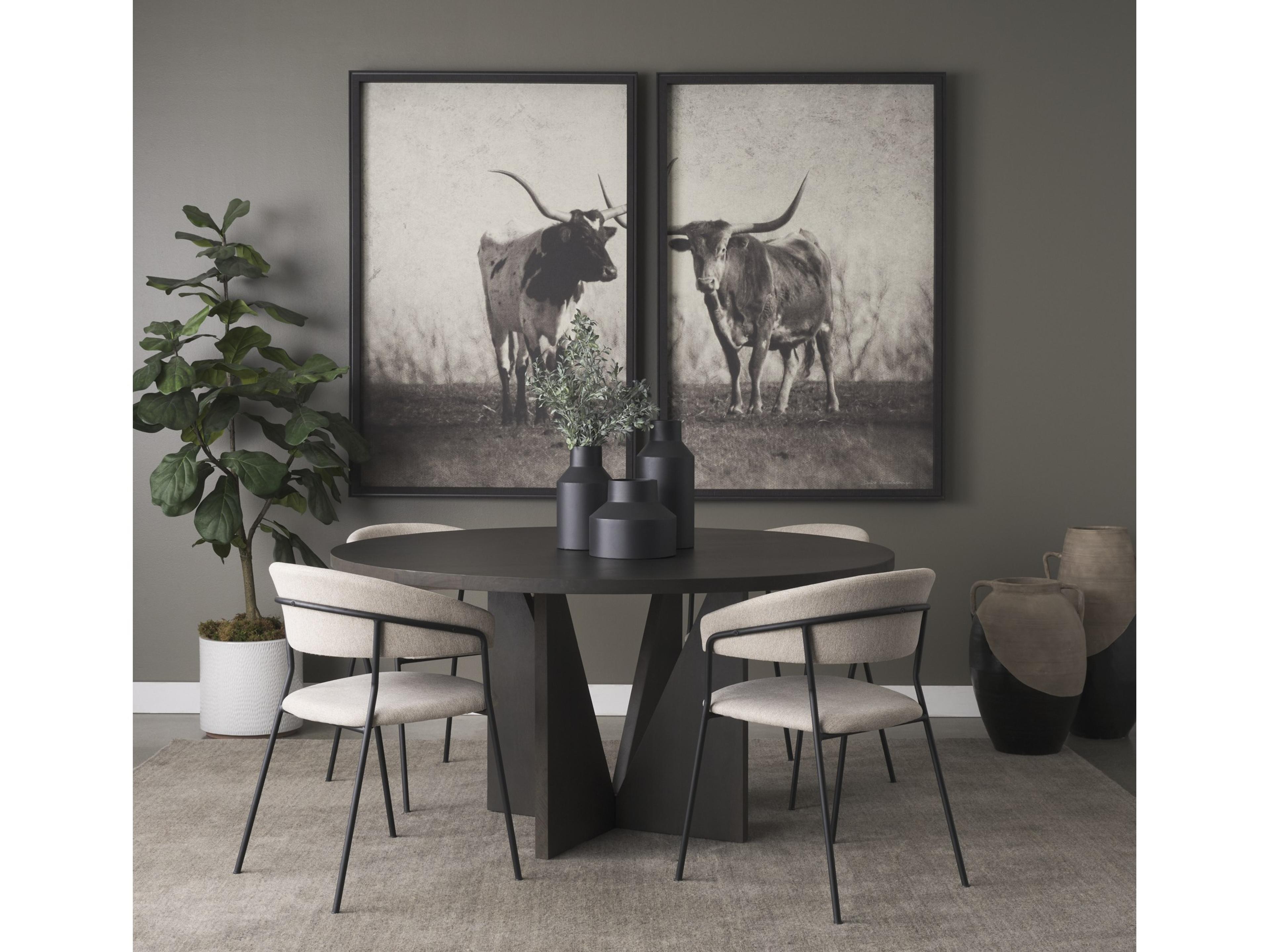 Mercana Tarro 60" Round Textured Espresso Wood w/ Geometrical Base Dining Table