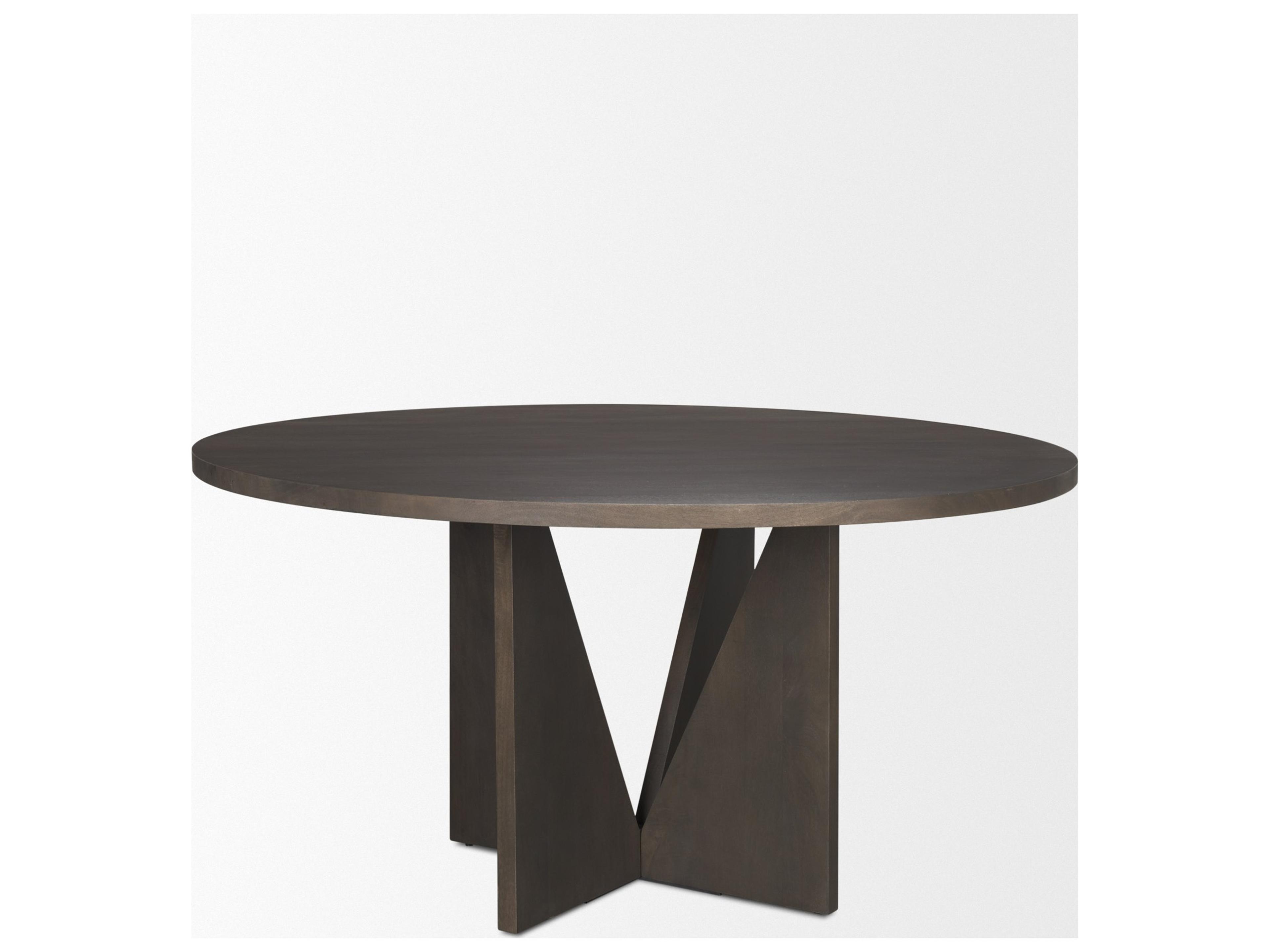 Mercana Tarro 60" Round Textured Espresso Wood w/ Geometrical Base Dining Table