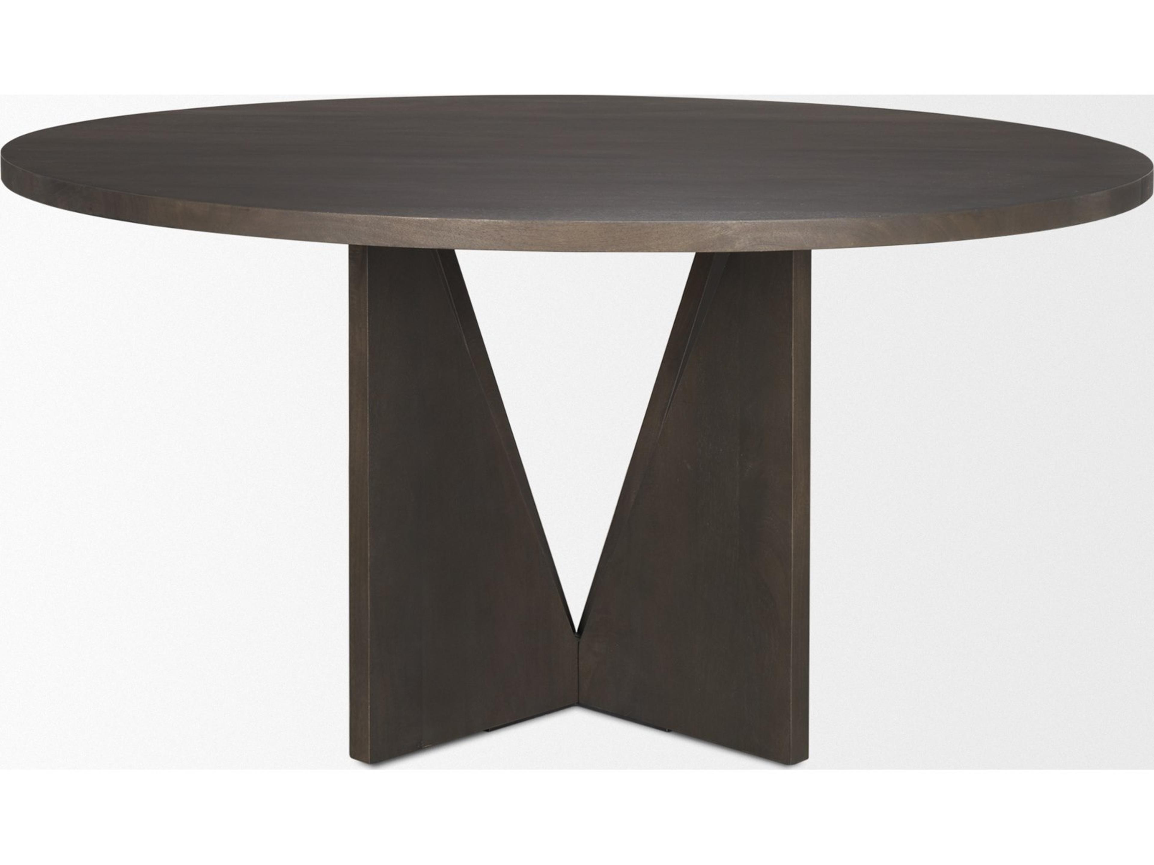Mercana Tarro 60" Round Textured Espresso Wood w/ Geometrical Base Dining Table