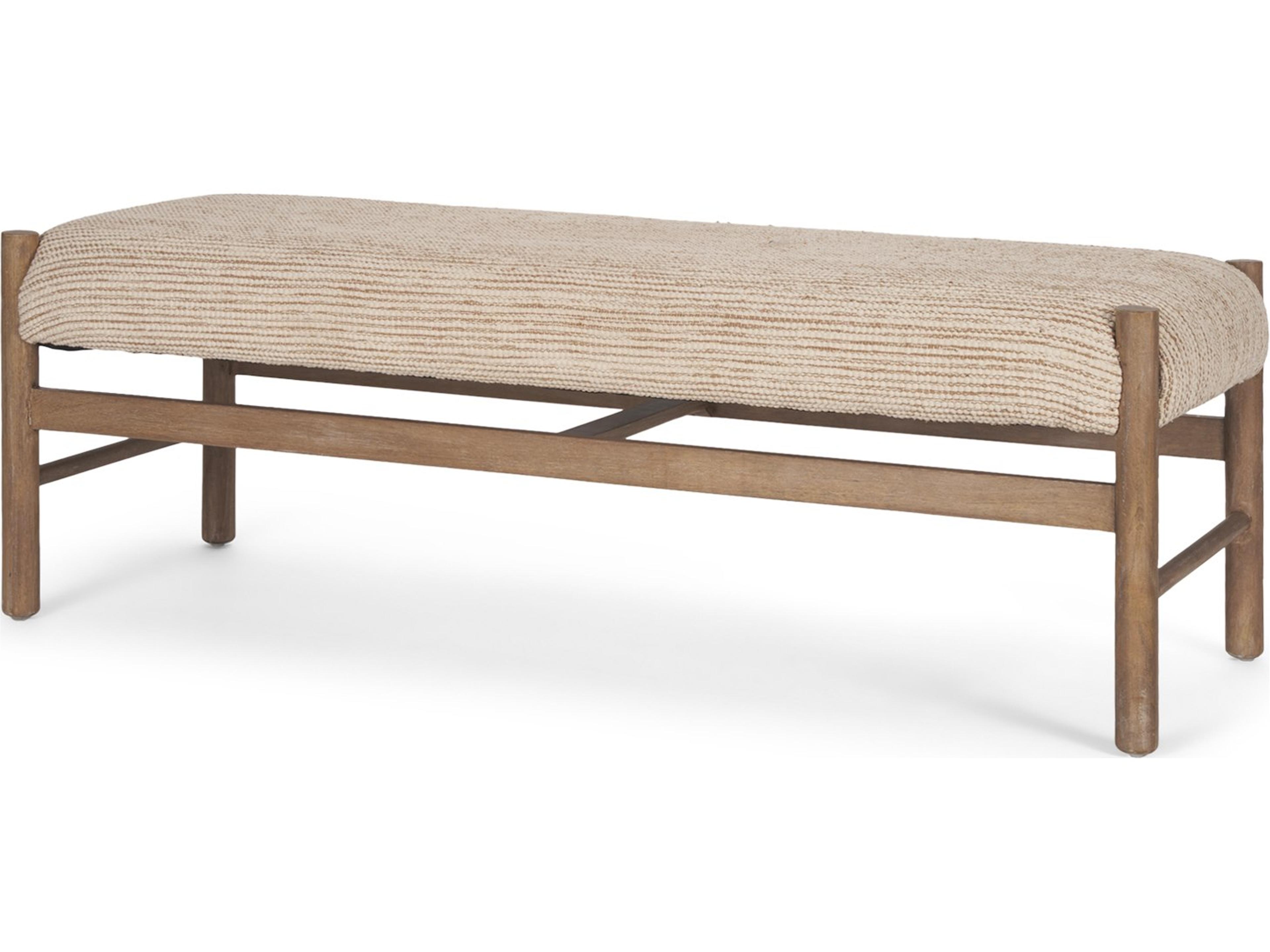 Mercana Tadi Rectangular Dark Brown Wood w/ Rug Seat Bench