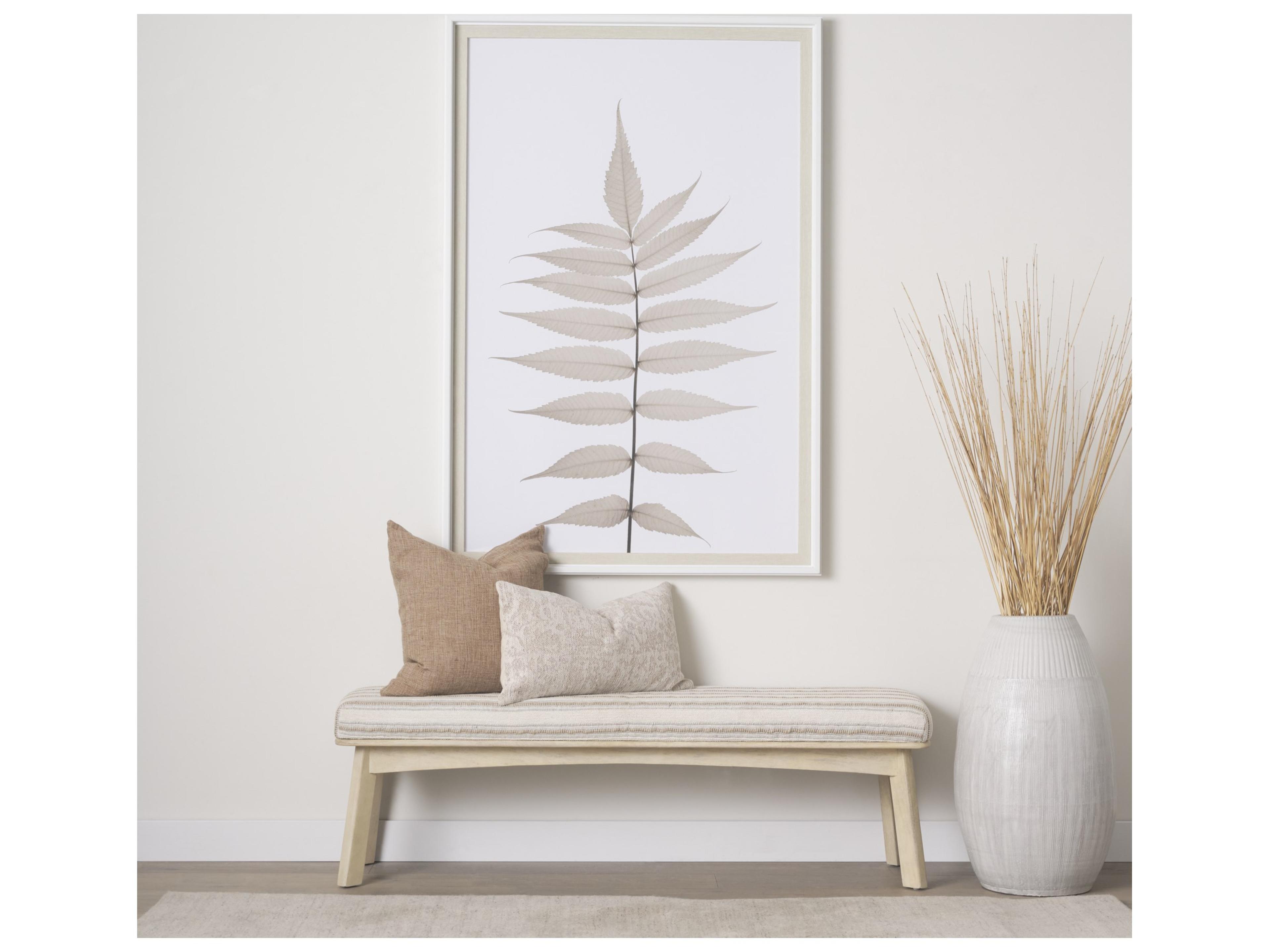 Mercana Taimo White Washed Light Brown Wood w/ Striped Fabric Seat Bench