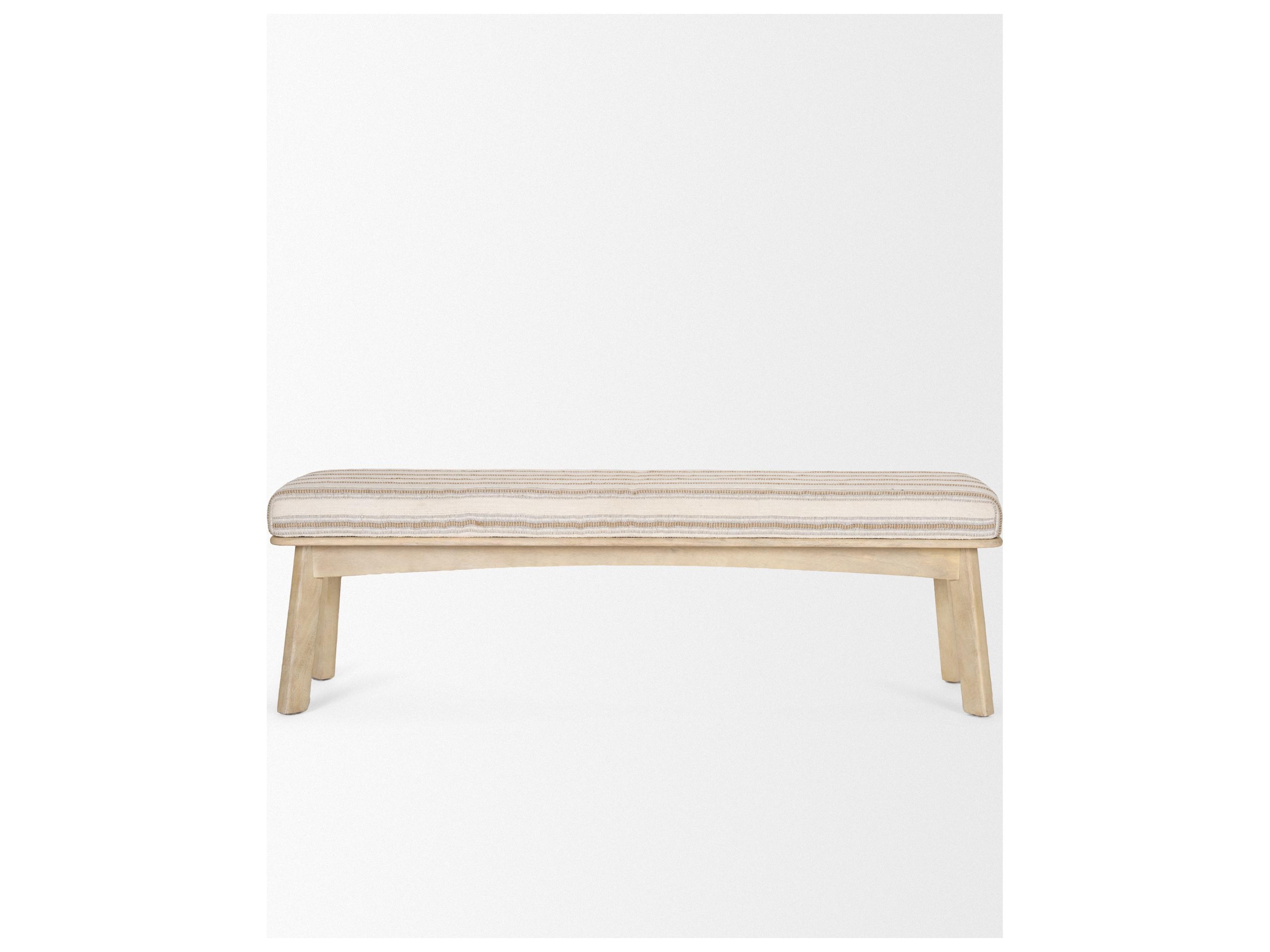 Mercana Taimo White Washed Light Brown Wood w/ Striped Fabric Seat Bench