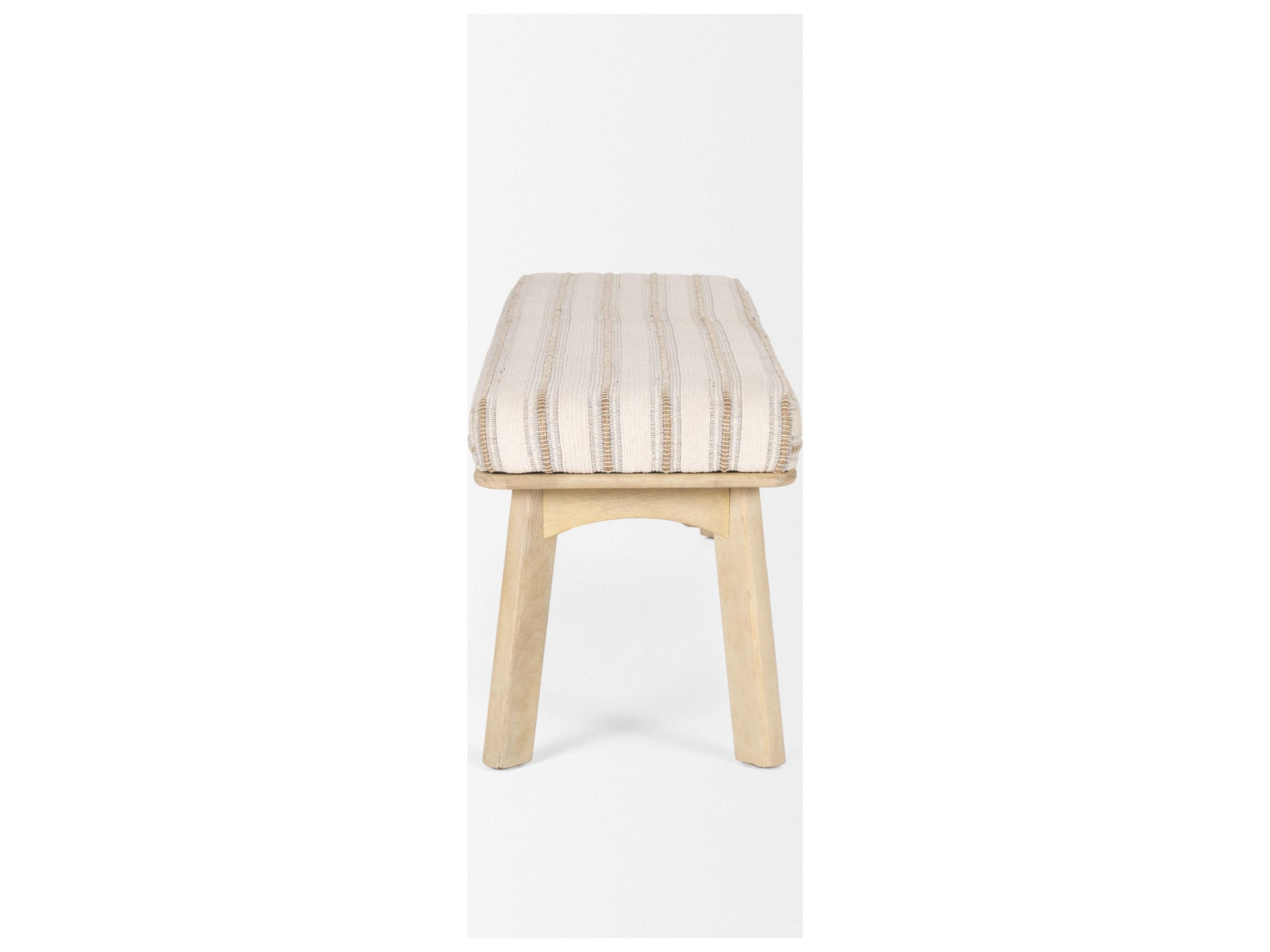 Mercana Taimo White Washed Light Brown Wood w/ Striped Fabric Seat Bench