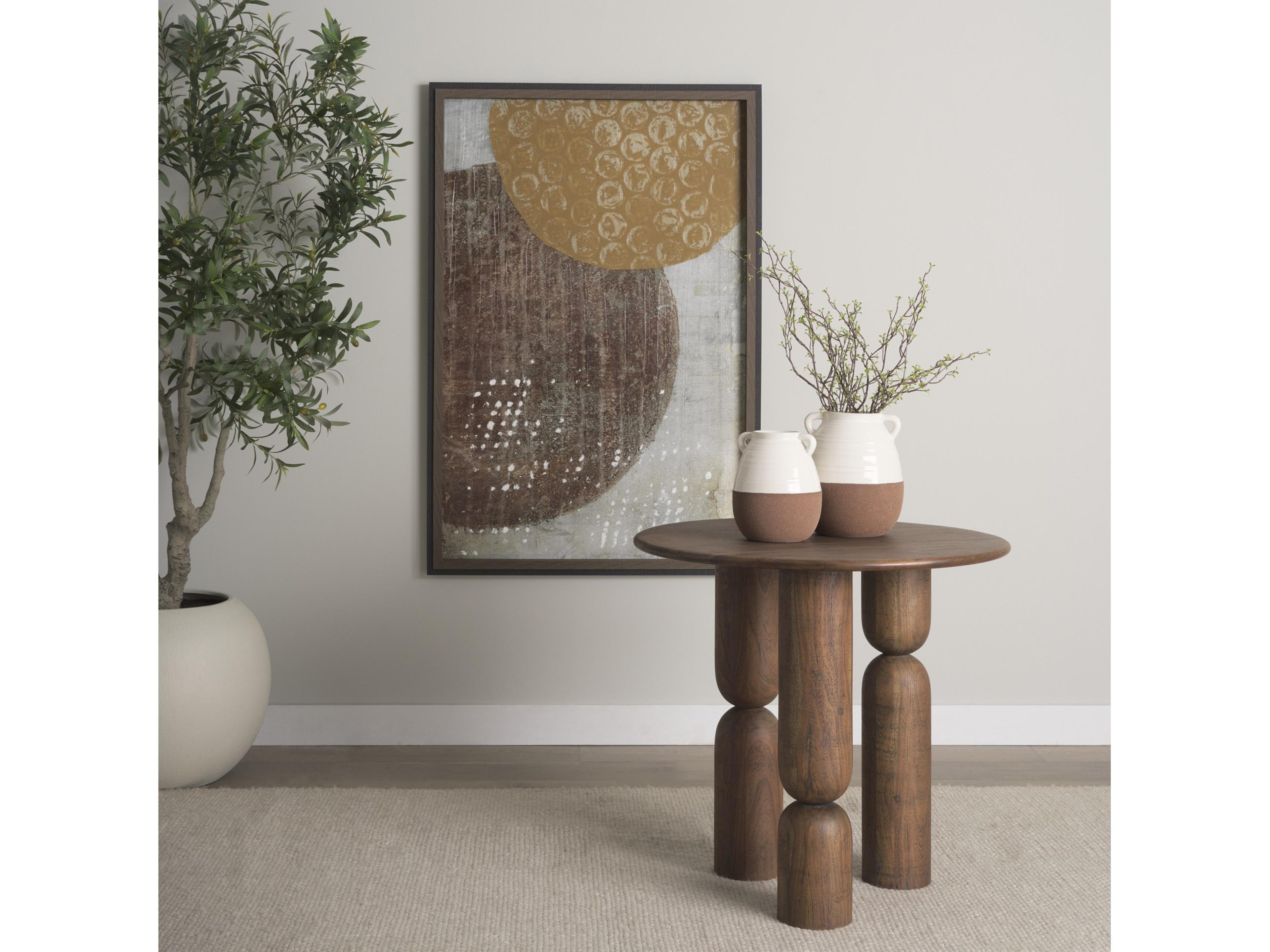 Mercana Sonel Pedestal Medium Dark Brown Acacia Wood Foyer Table