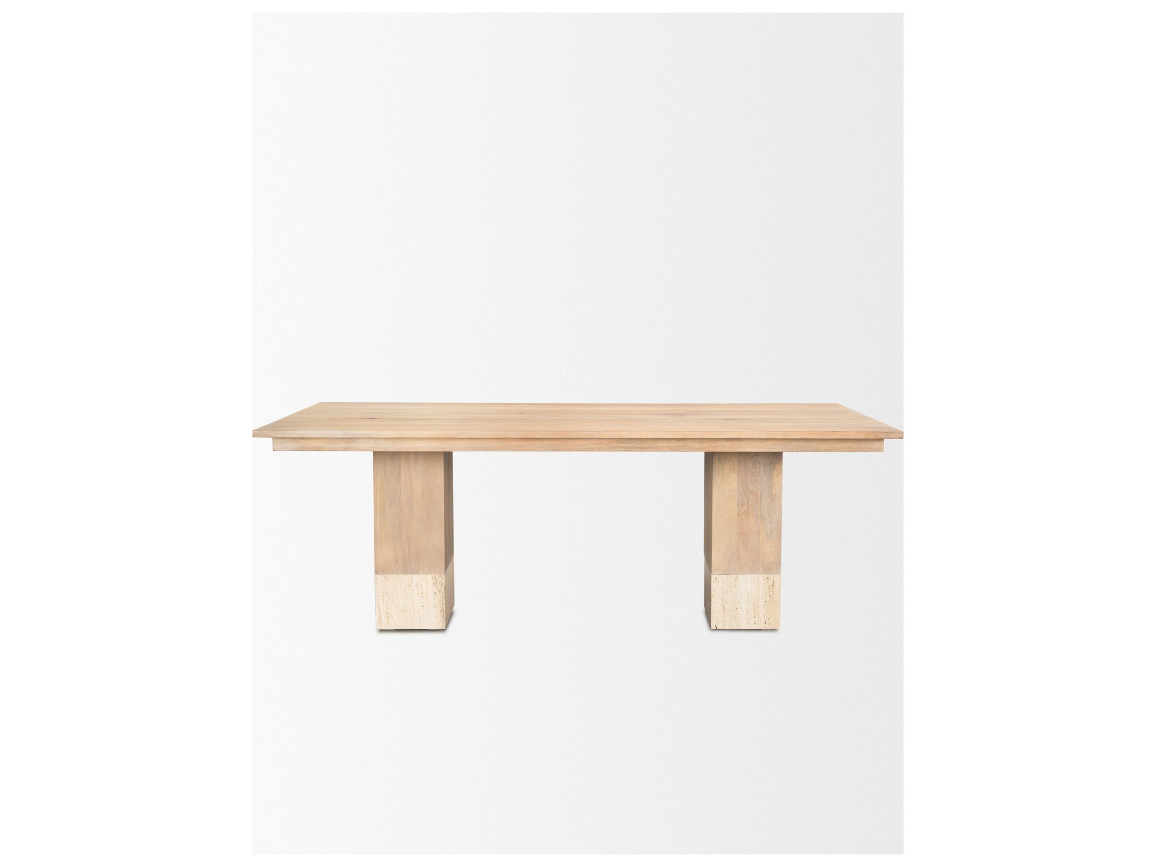 Mercana Shivon 84" Rectangular Light Brown Mango Wood W/ Travertine Dining Table