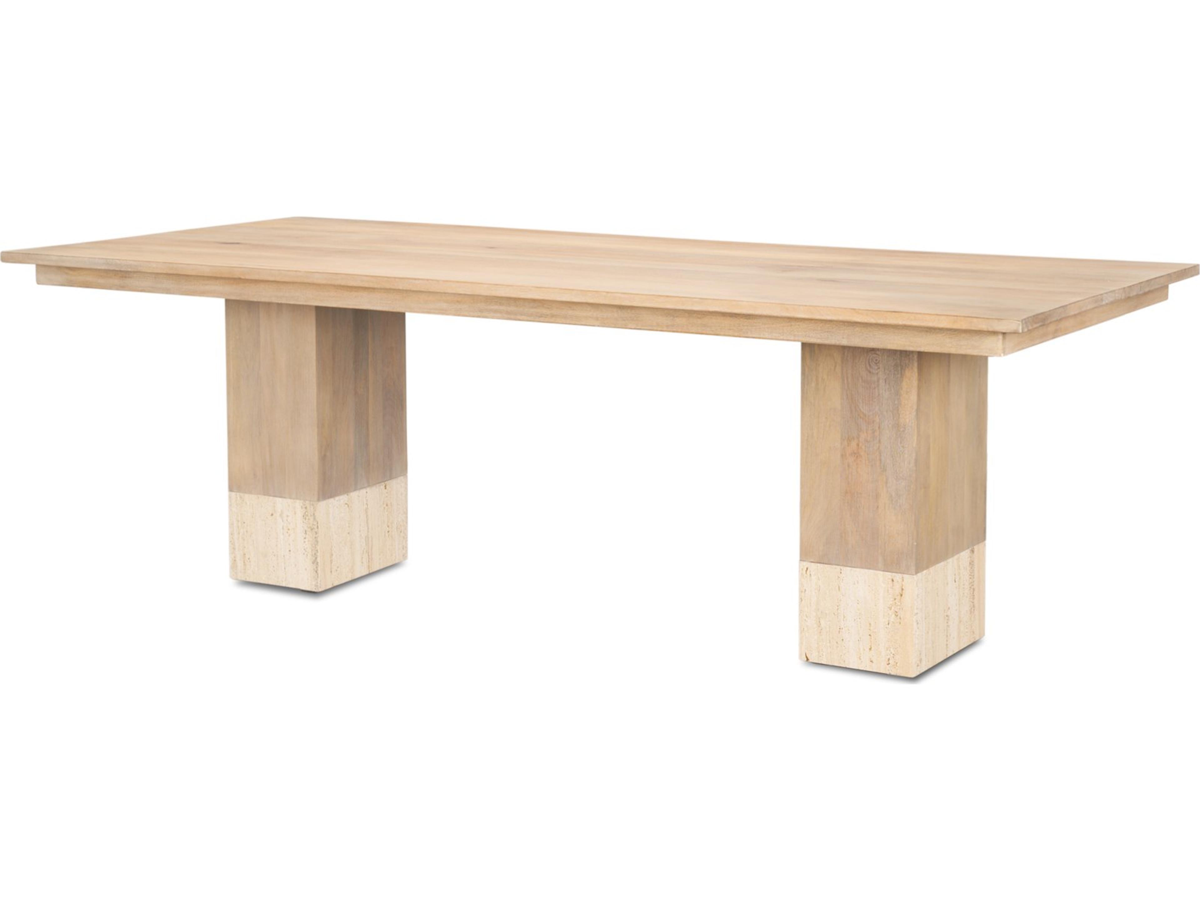 Shivon 94" Light Brown Mango Wood W/ Travertine Dining Table
