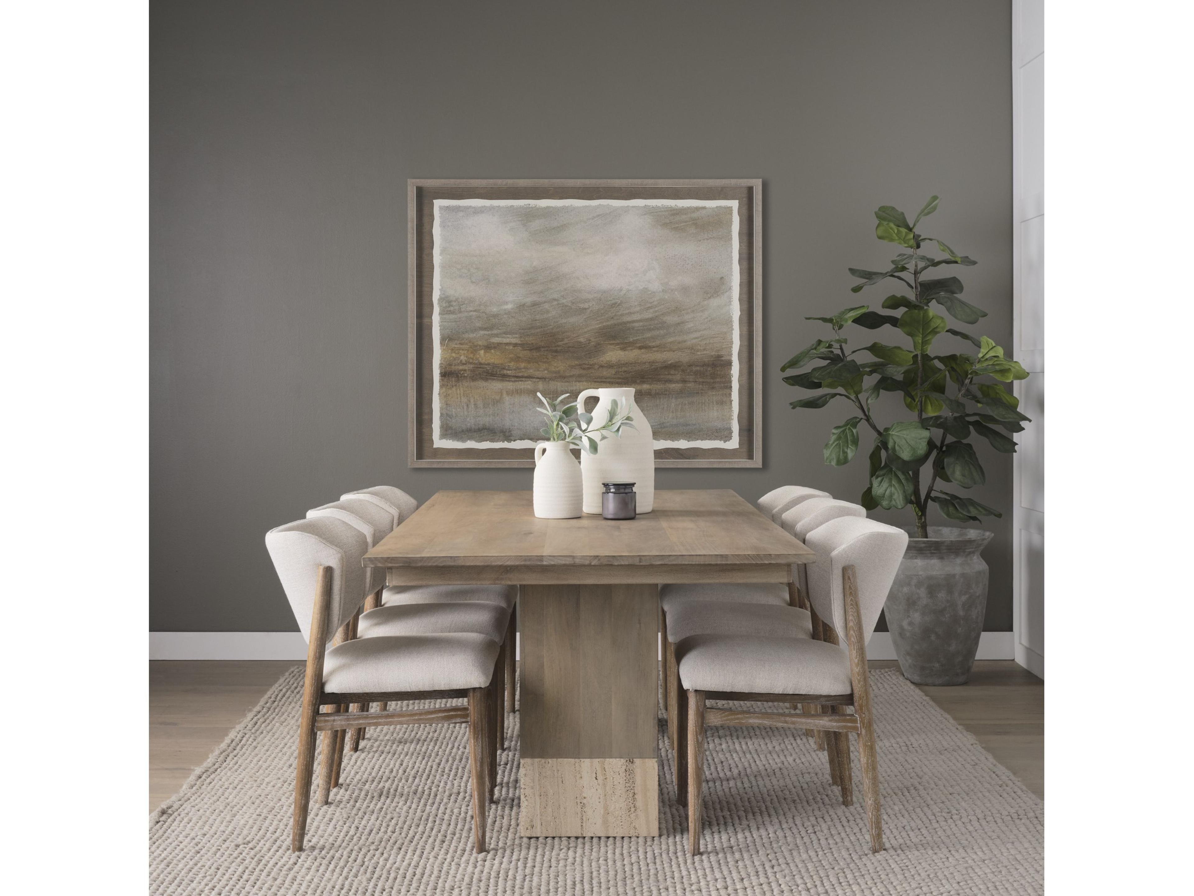 Mercana Shivon 94" Light Brown Mango Wood W/ Travertine Dining Table
