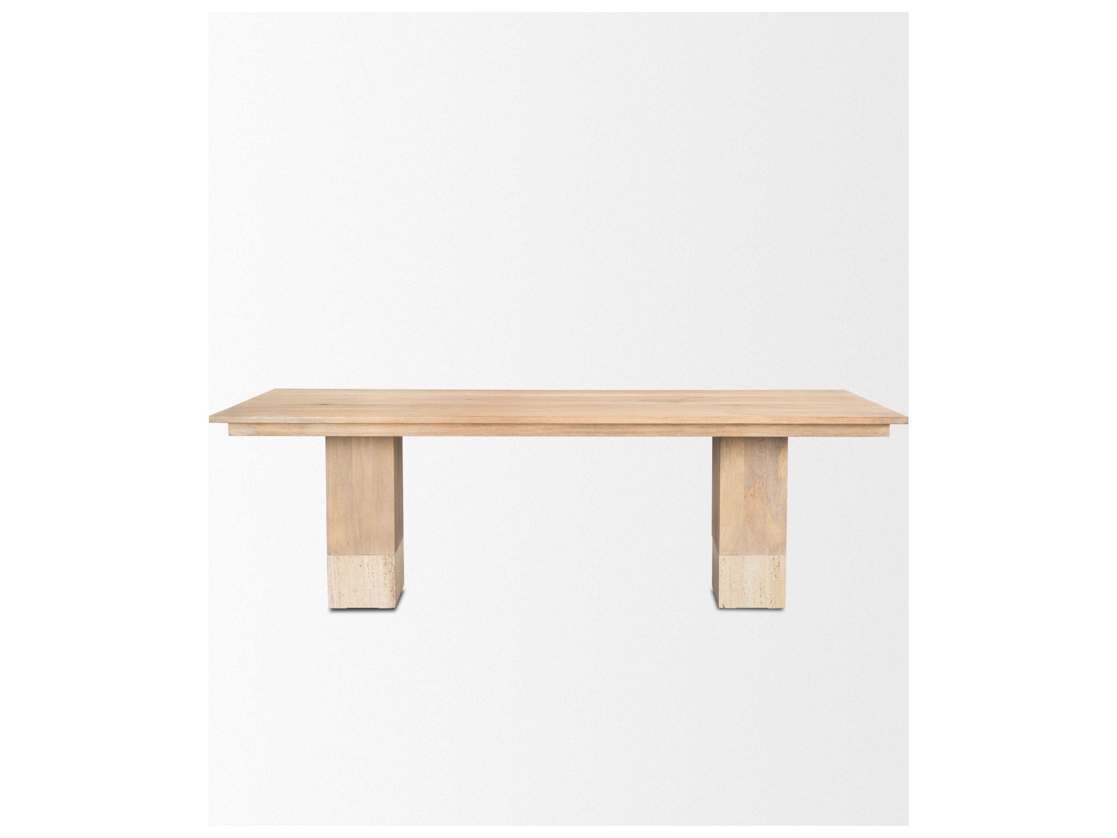 Mercana Shivon 94" Light Brown Mango Wood W/ Travertine Dining Table