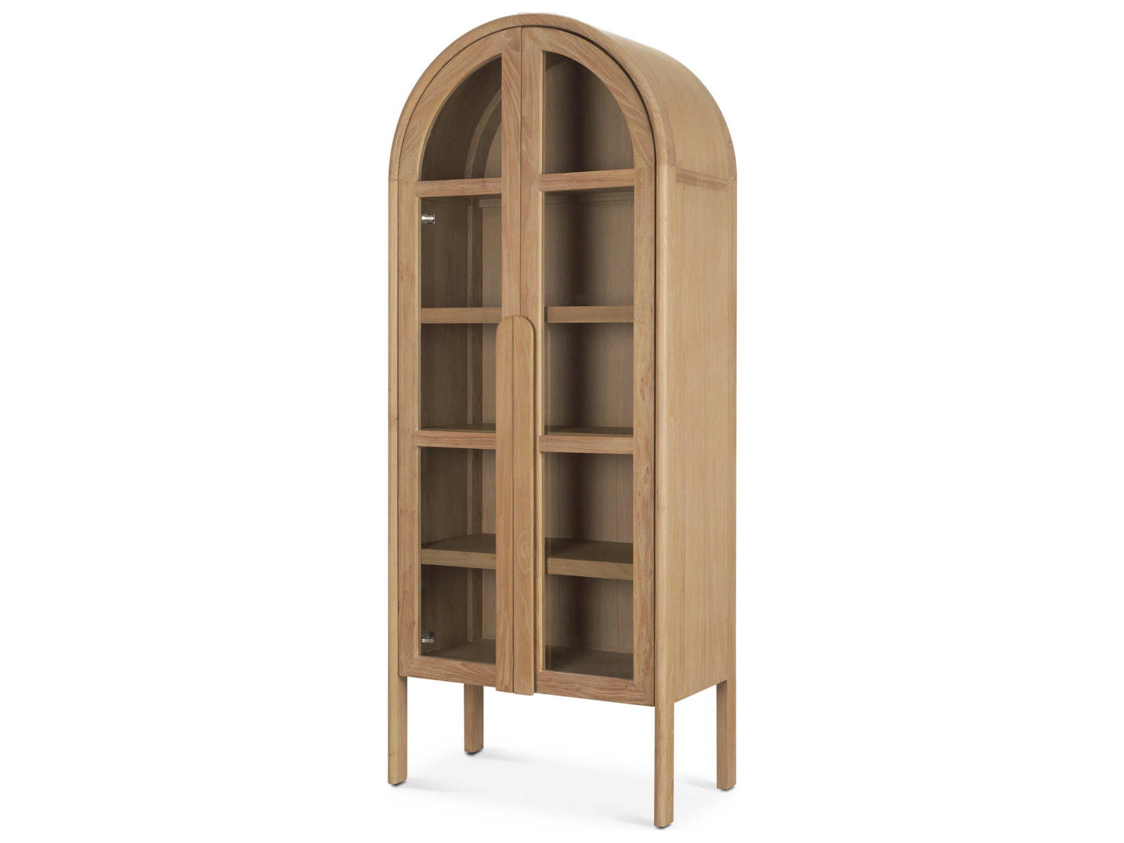 Callum Light Brown Elm Wood w/ Glass Doors  Arched Curio Cabinet
