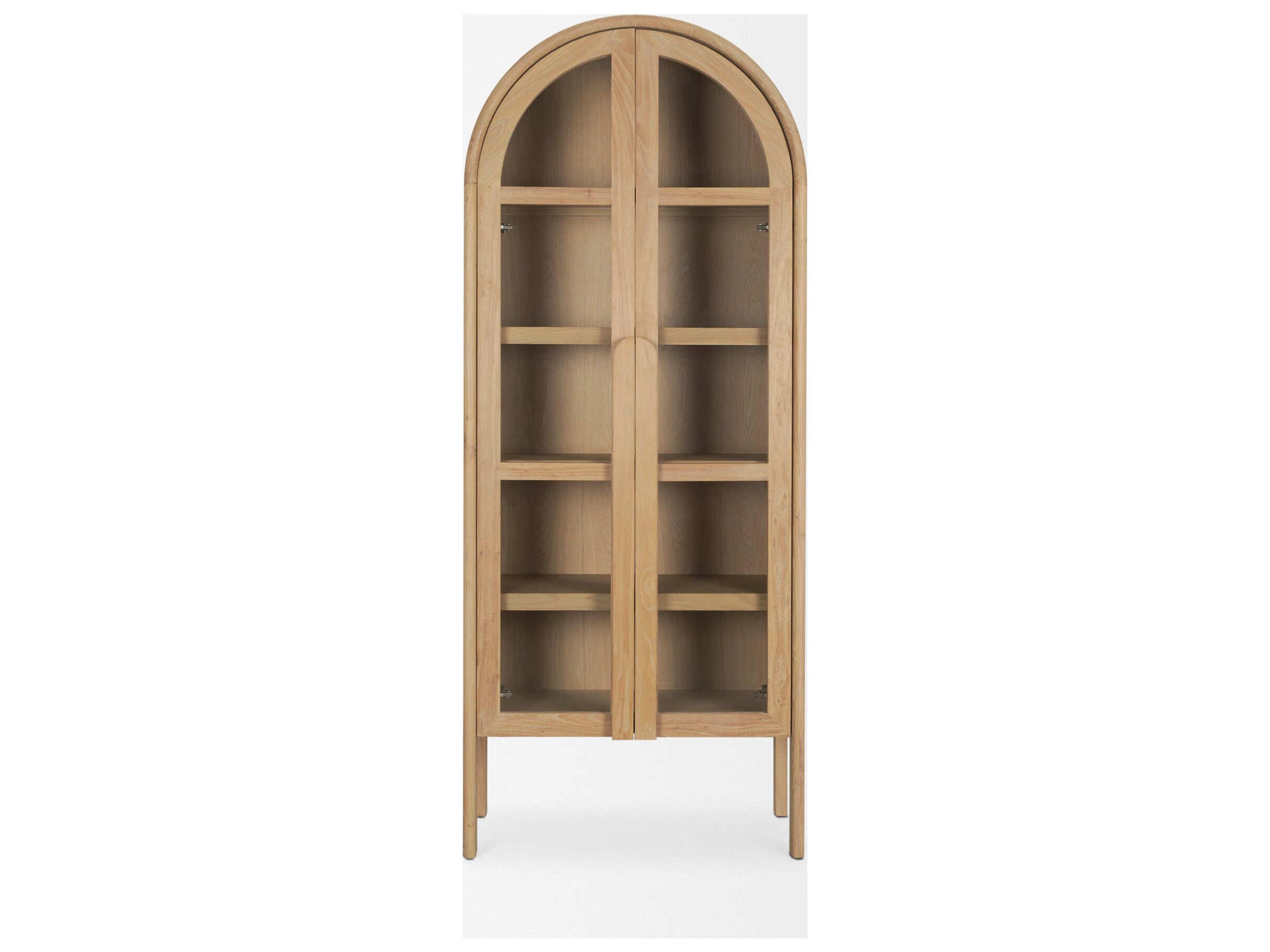 Mercana Callum Light Brown Elm Wood w/ Glass Doors  Arched Curio Cabinet