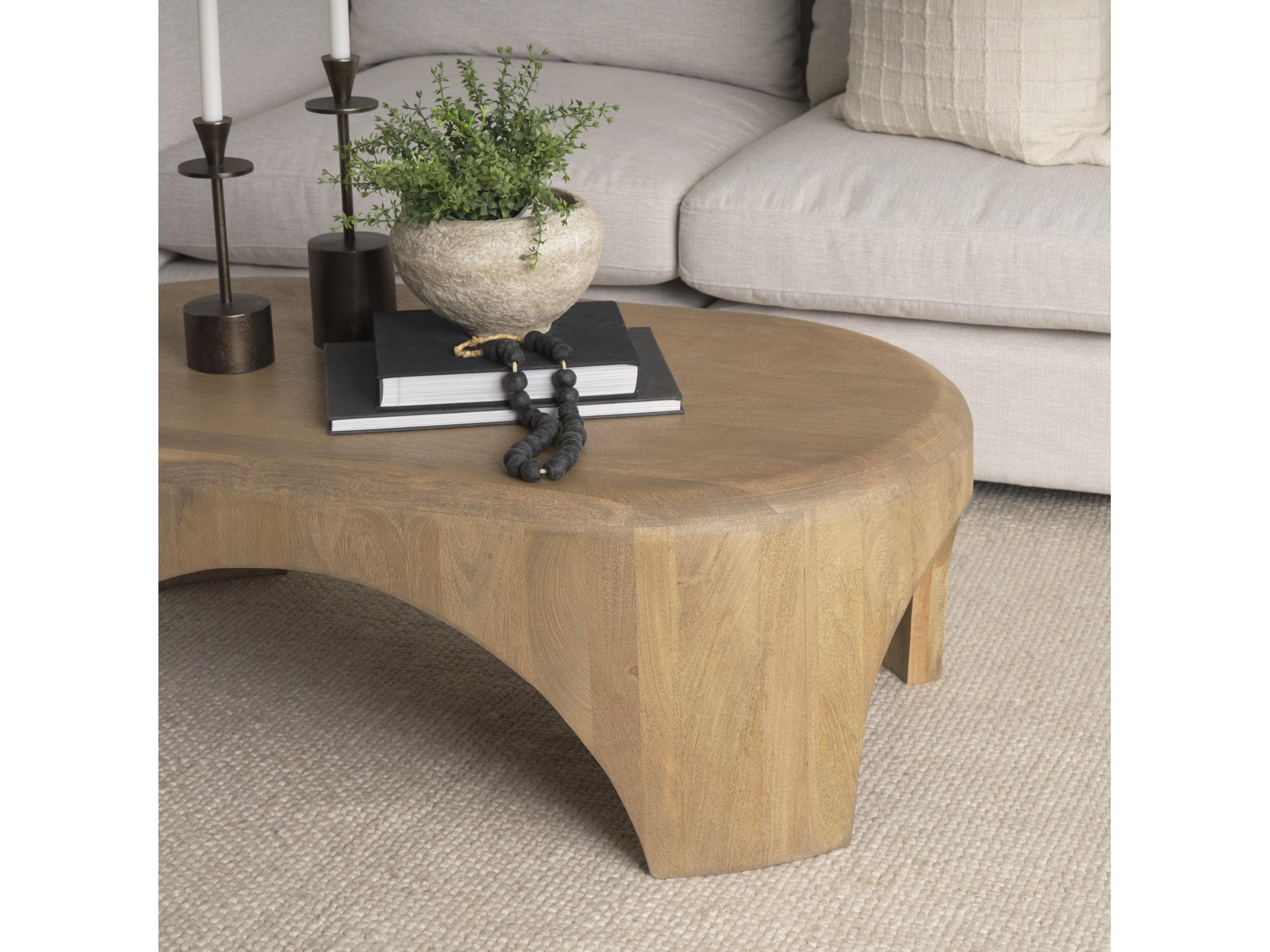 Mercana Shima Oval Light Brown Wood w/ Arched Legs Coffee Table