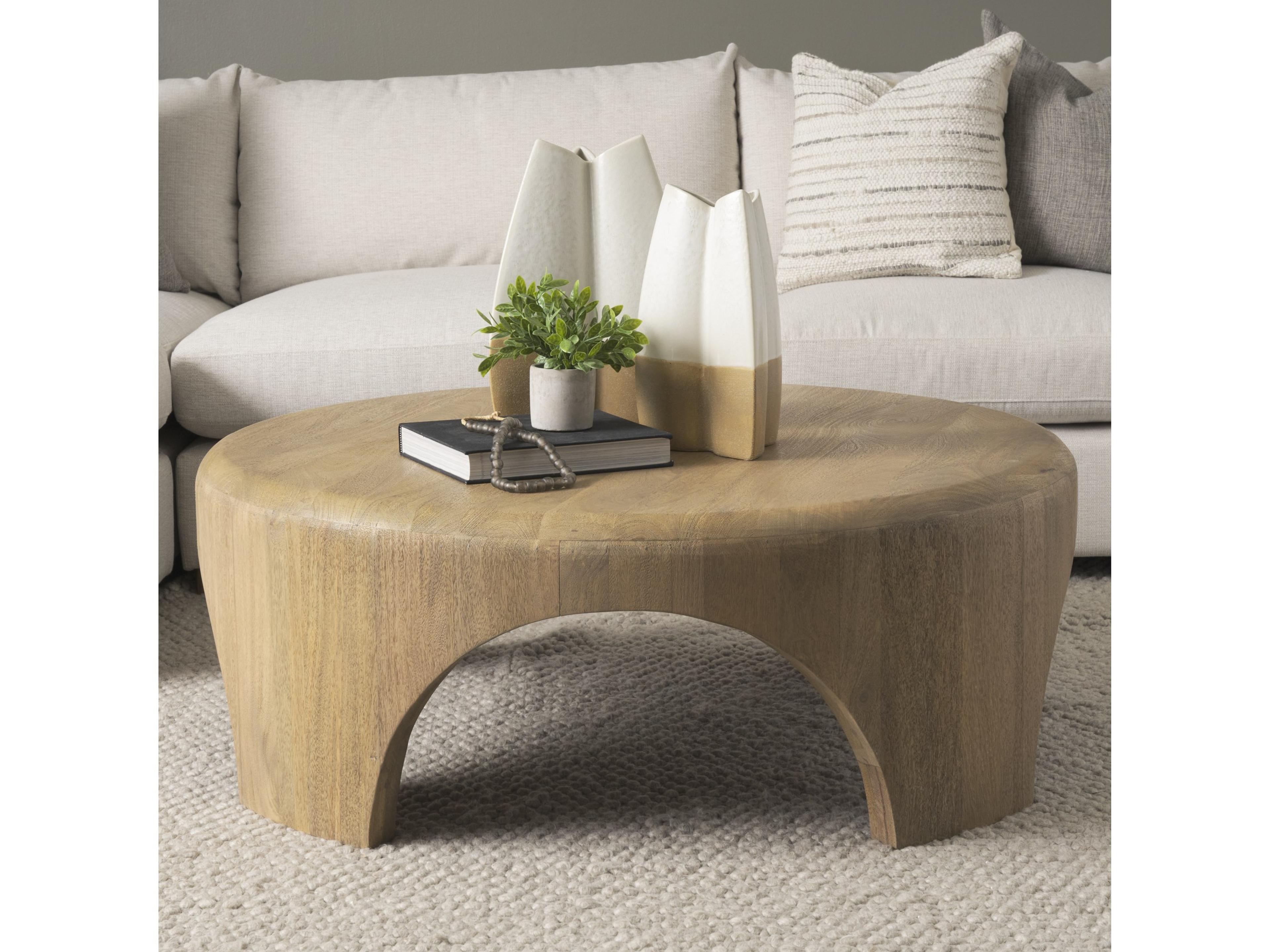 Mercana Shima Round Light Brown Wood W/Arched Legs Coffee Table