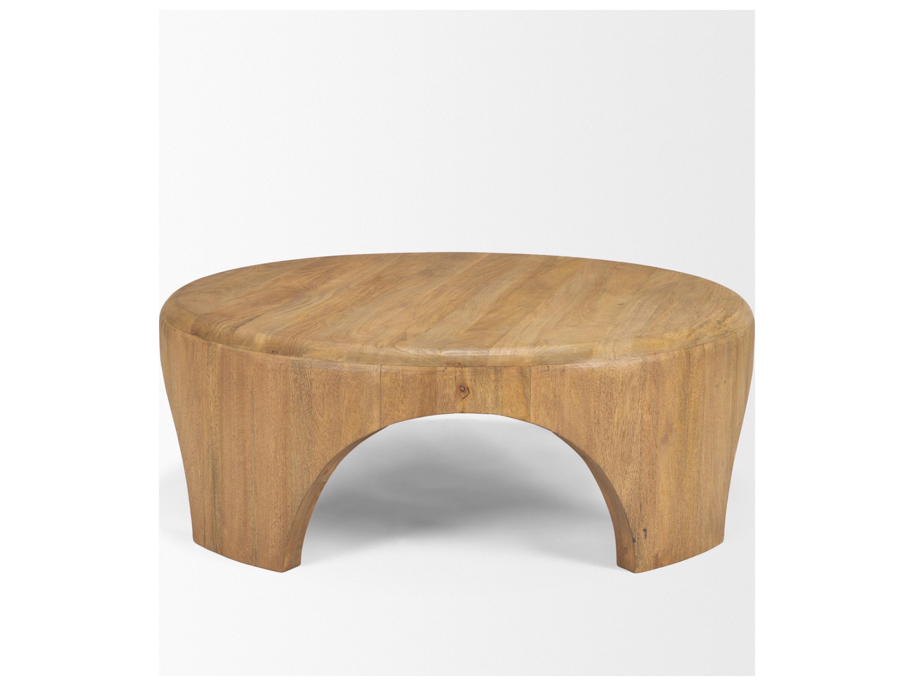 Mercana Shima Round Light Brown Wood W/Arched Legs Coffee Table