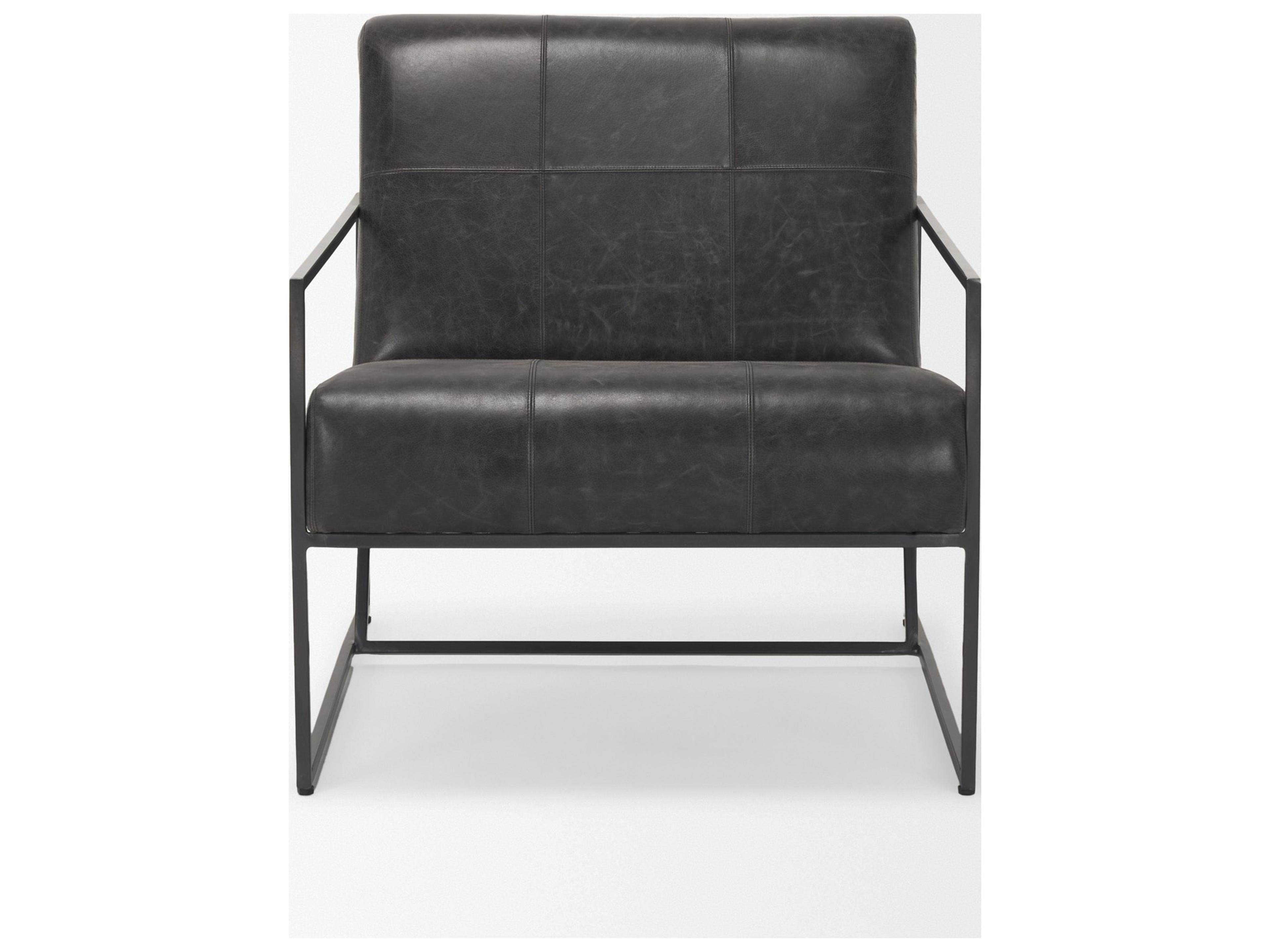 Mercana Stratton Gunmetal w/ Genuine Aged Black Leather Upholstered Accent Chair