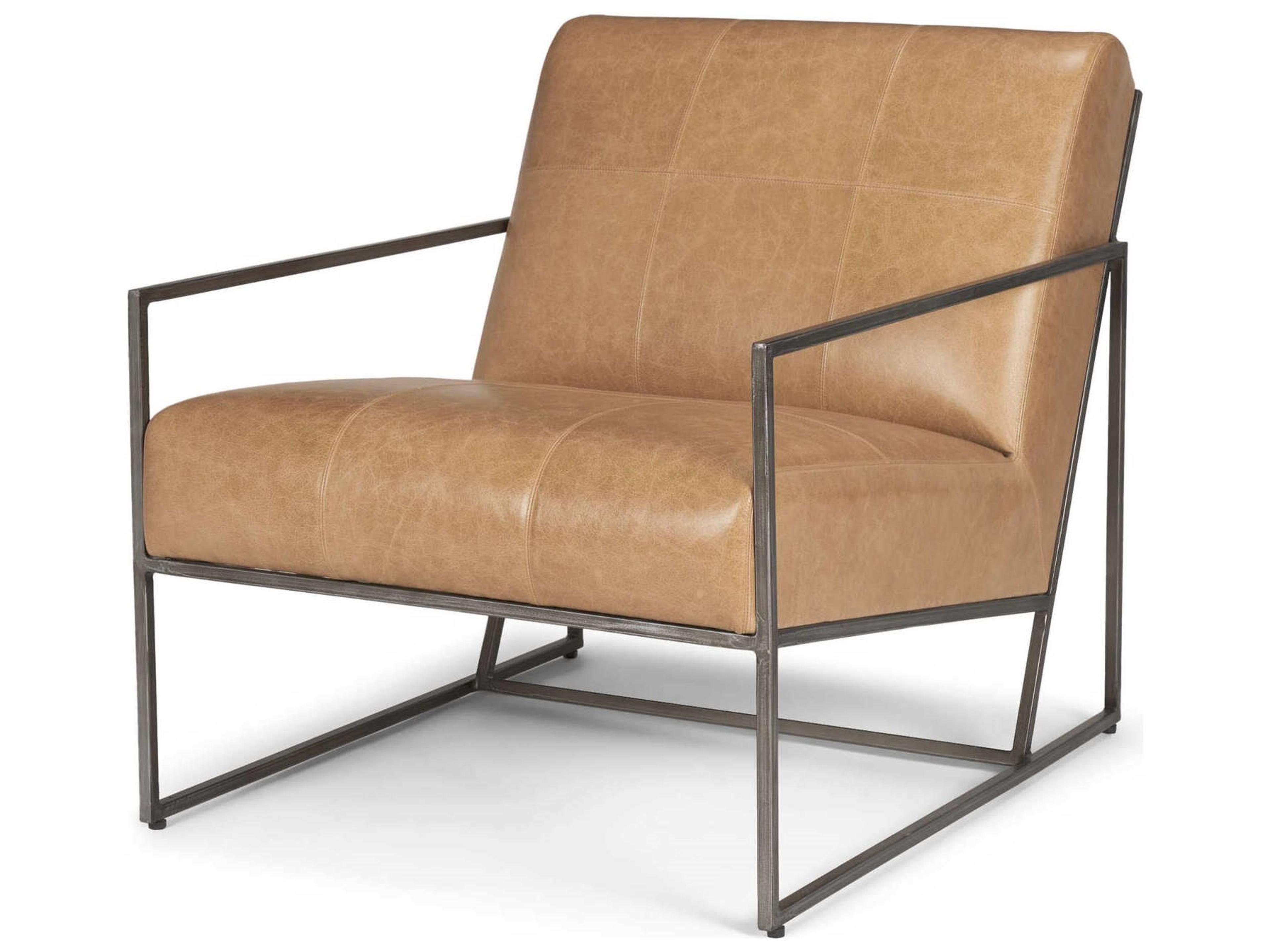 Stratton Gunmetal w/ Genuine Brown Leather Upholstered Accent Chair