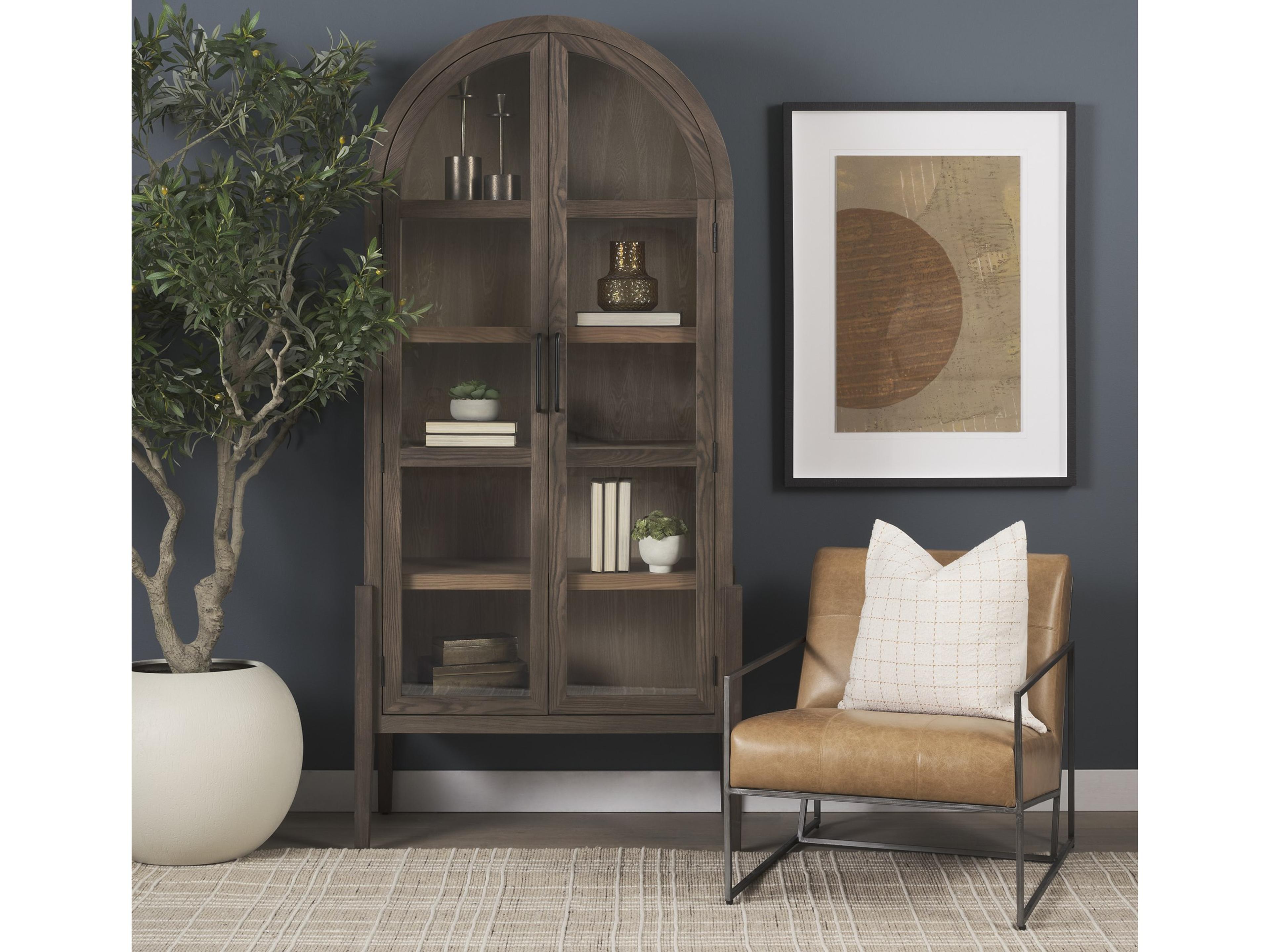 Mercana Stratton Gunmetal w/ Genuine Brown Leather Upholstered Accent Chair