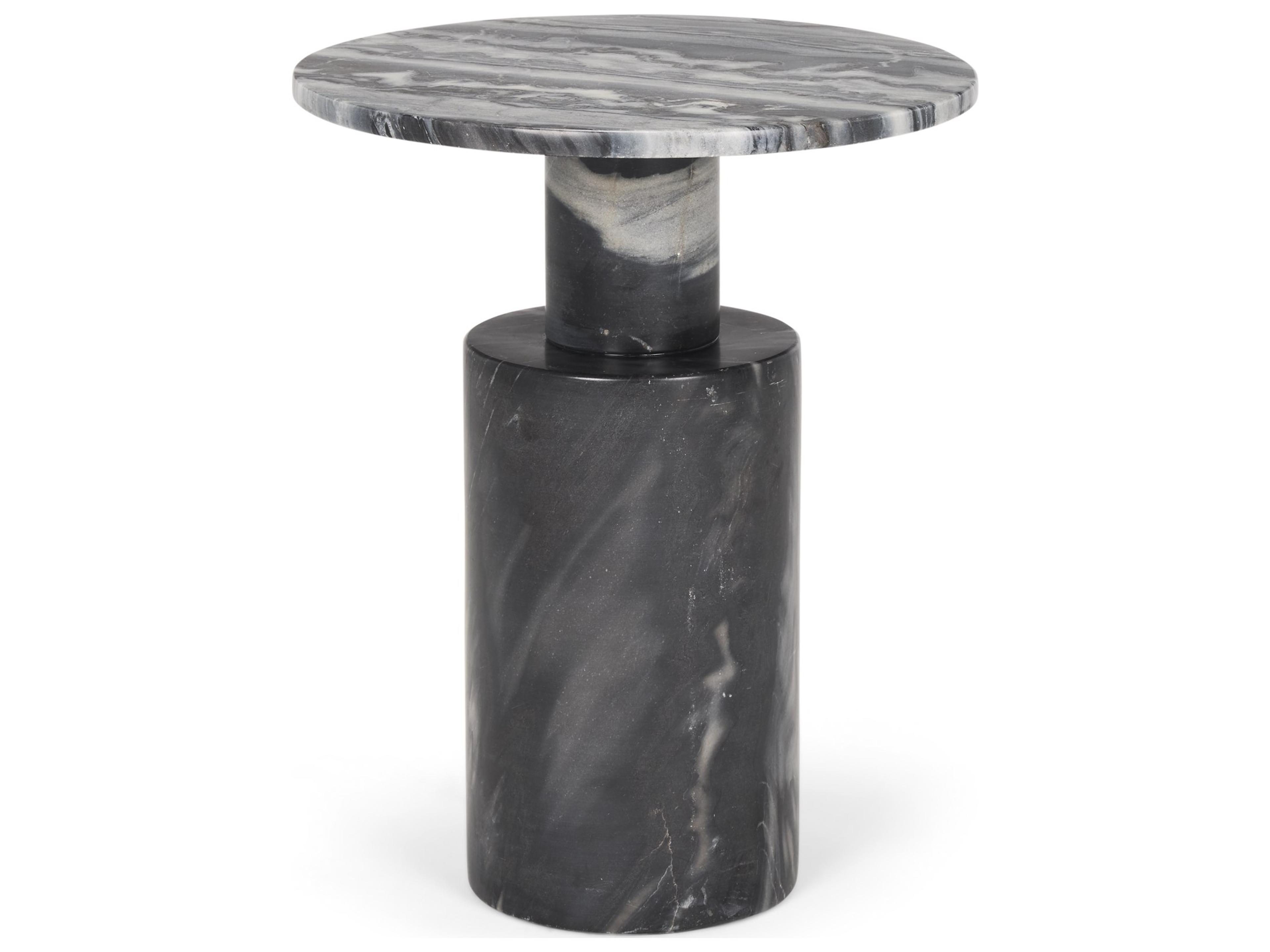 Taite Solid Dark Gray Marble Pedestal Accent Table