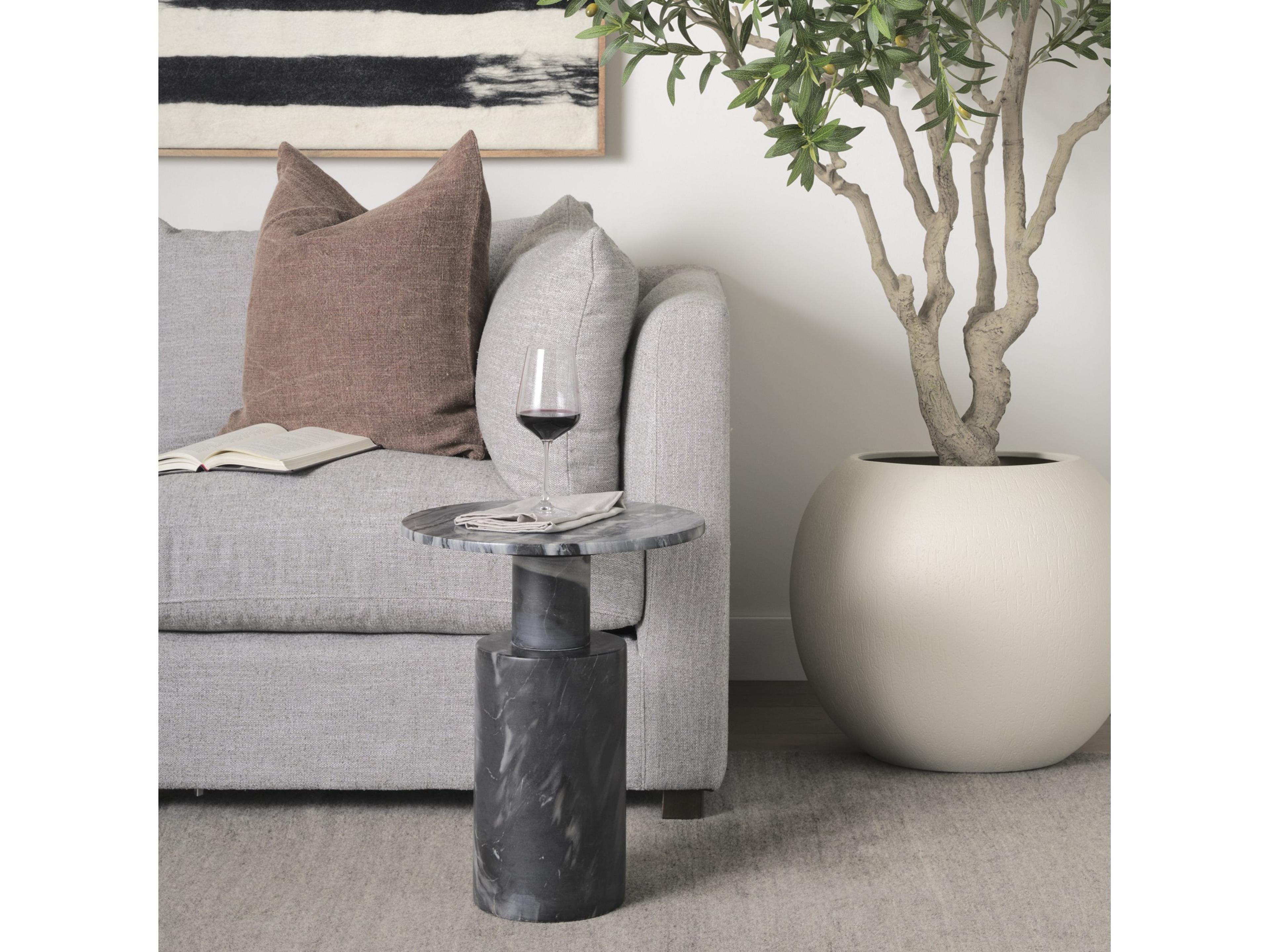 Mercana Taite Solid Dark Gray Marble Pedestal Accent Table