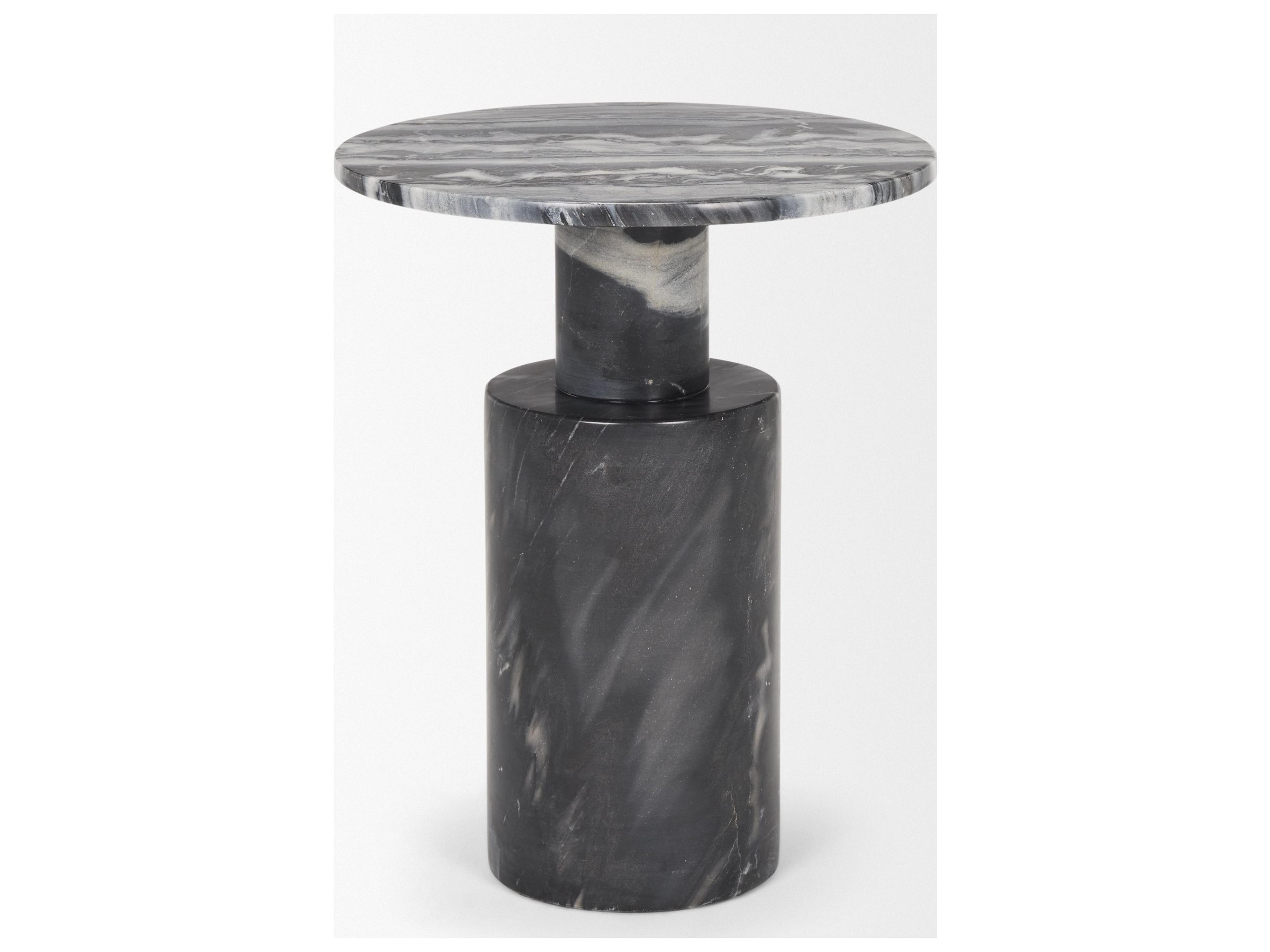 Mercana Taite Solid Dark Gray Marble Pedestal Accent Table