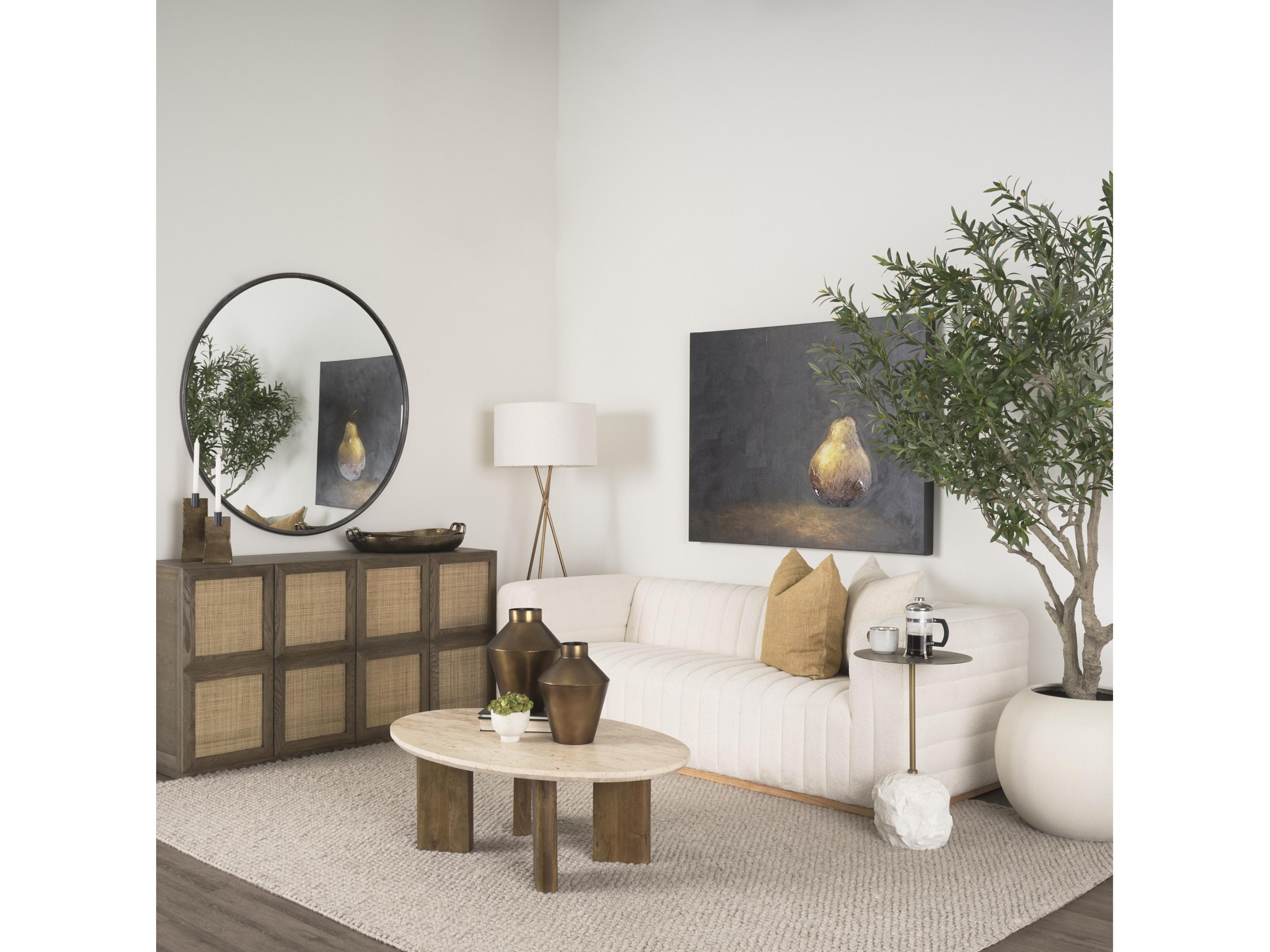 Mercana Syona Travertine + Mango Wood leg Oval Coffee table