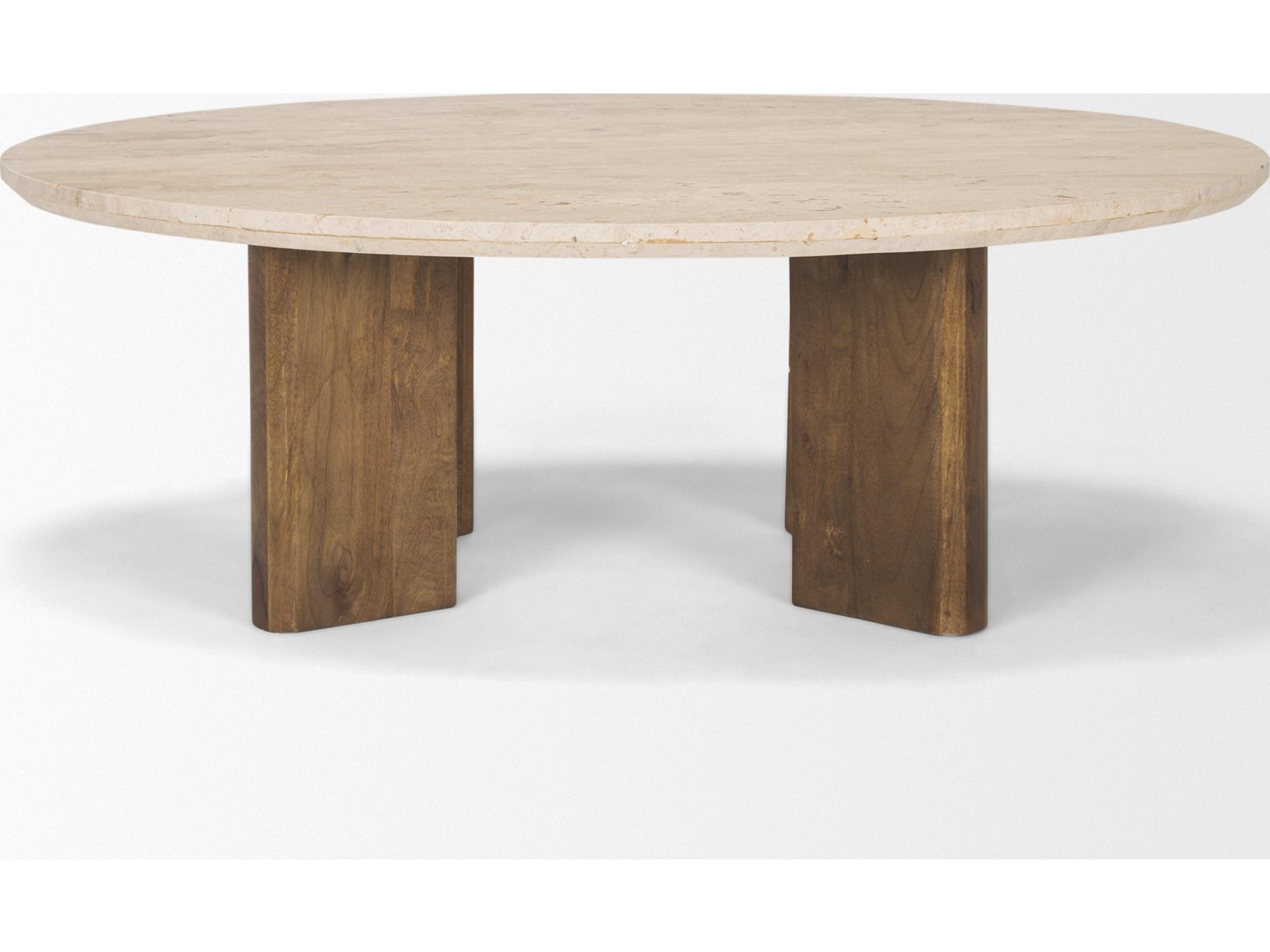 Mercana Syona Travertine + Mango Wood leg Oval Coffee table
