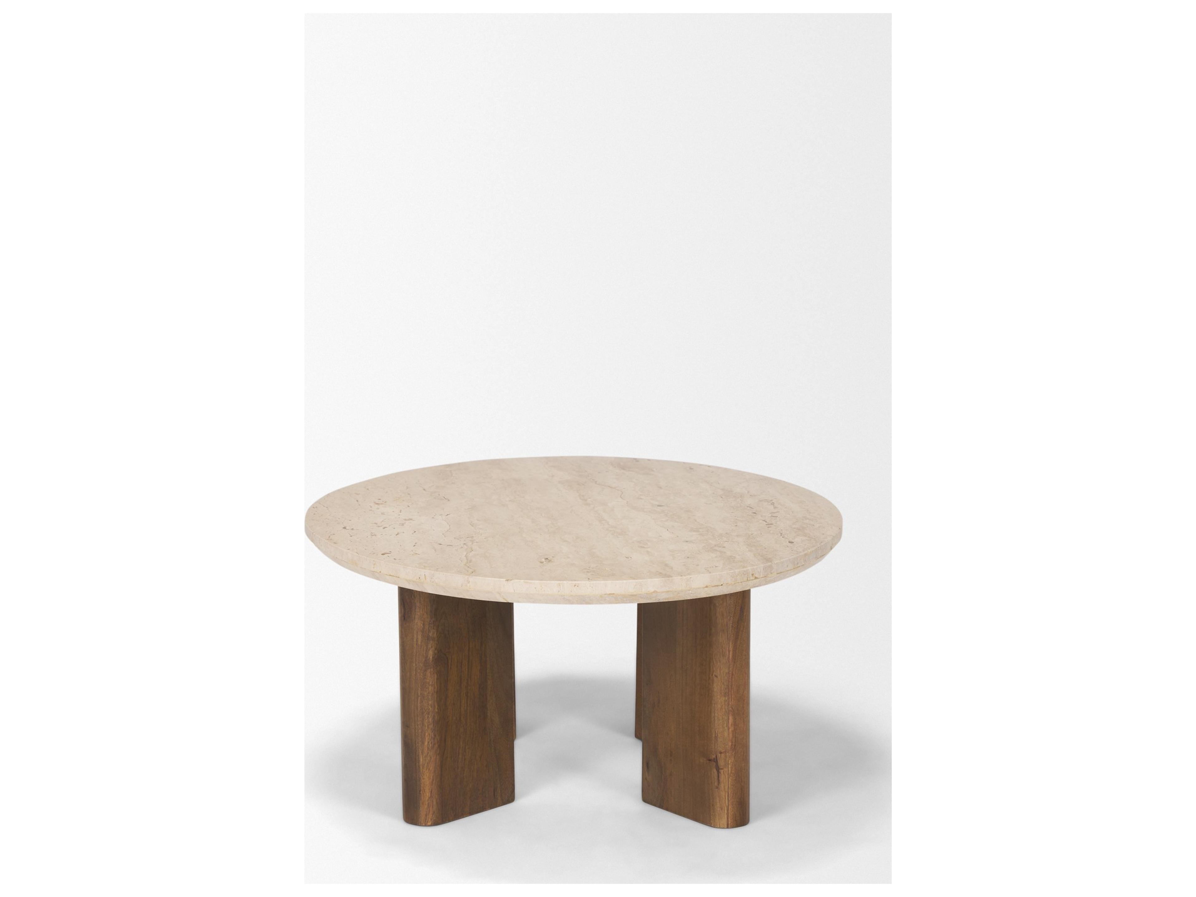Mercana Syona Travertine + Mango Wood leg Oval Coffee table