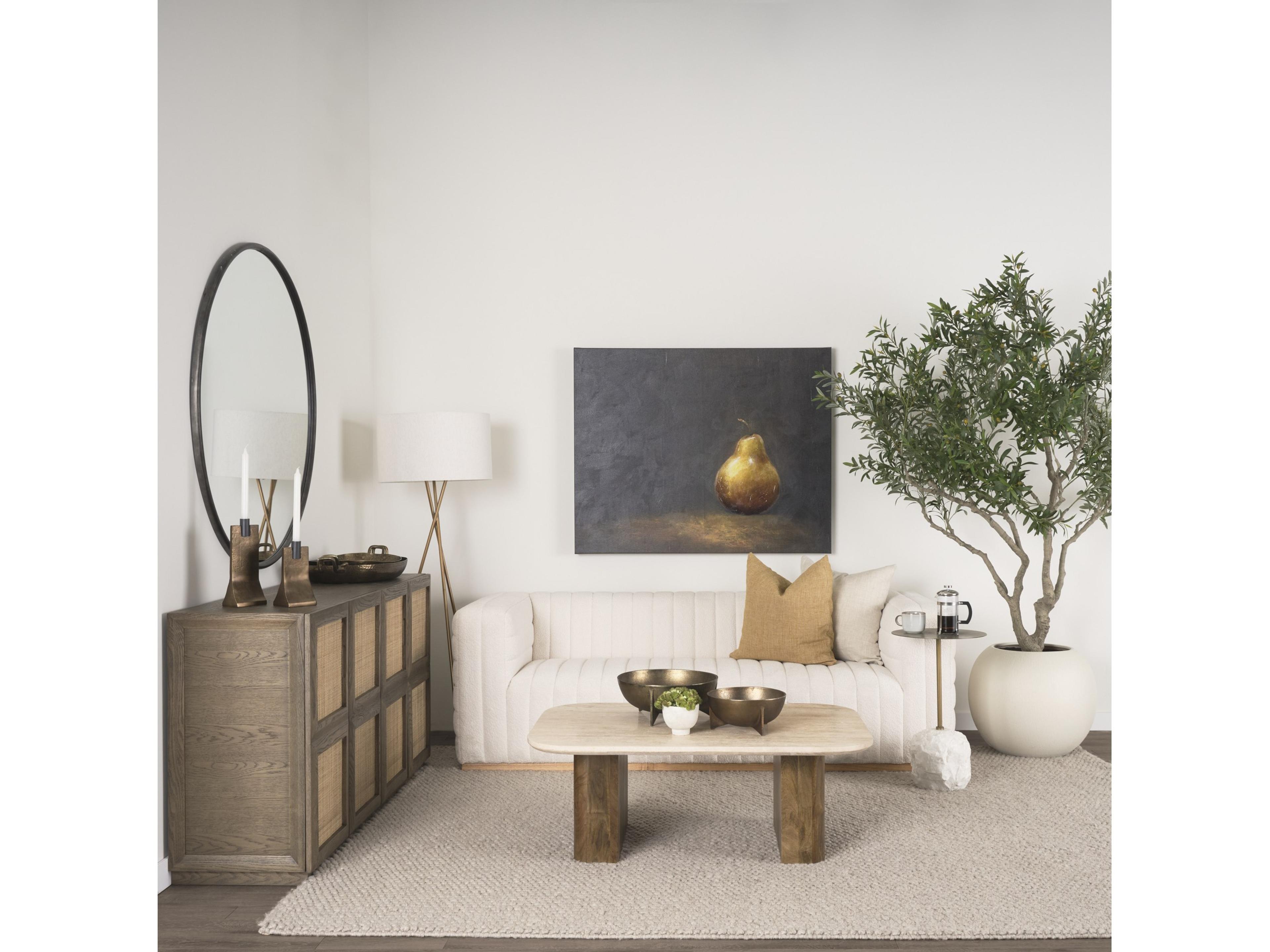 Mercana Symona Travertine and Mango Wood Rectangle Coffee Table