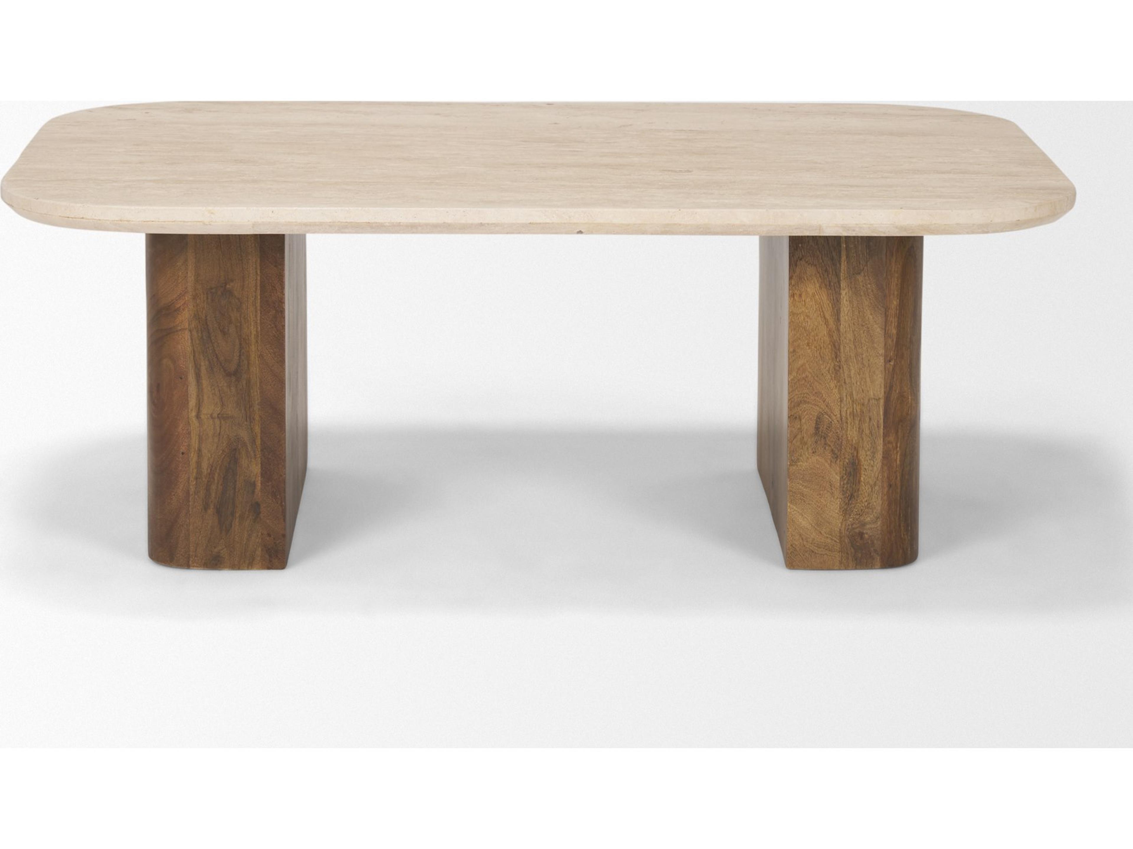 Mercana Symona Travertine and Mango Wood Rectangle Coffee Table