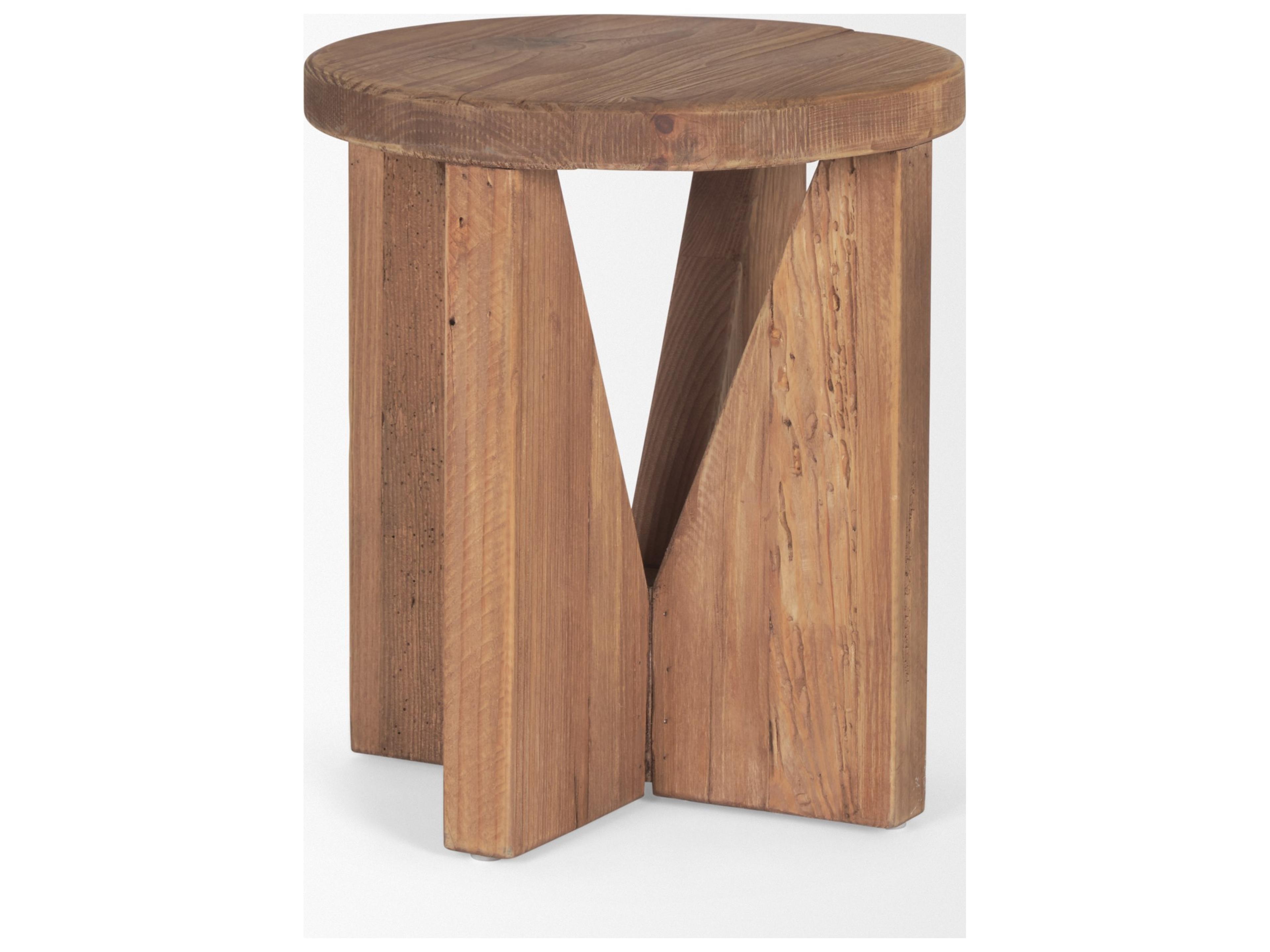 Mercana Tahlia Round Natural Brown Wood w/ Angled Legs Stool