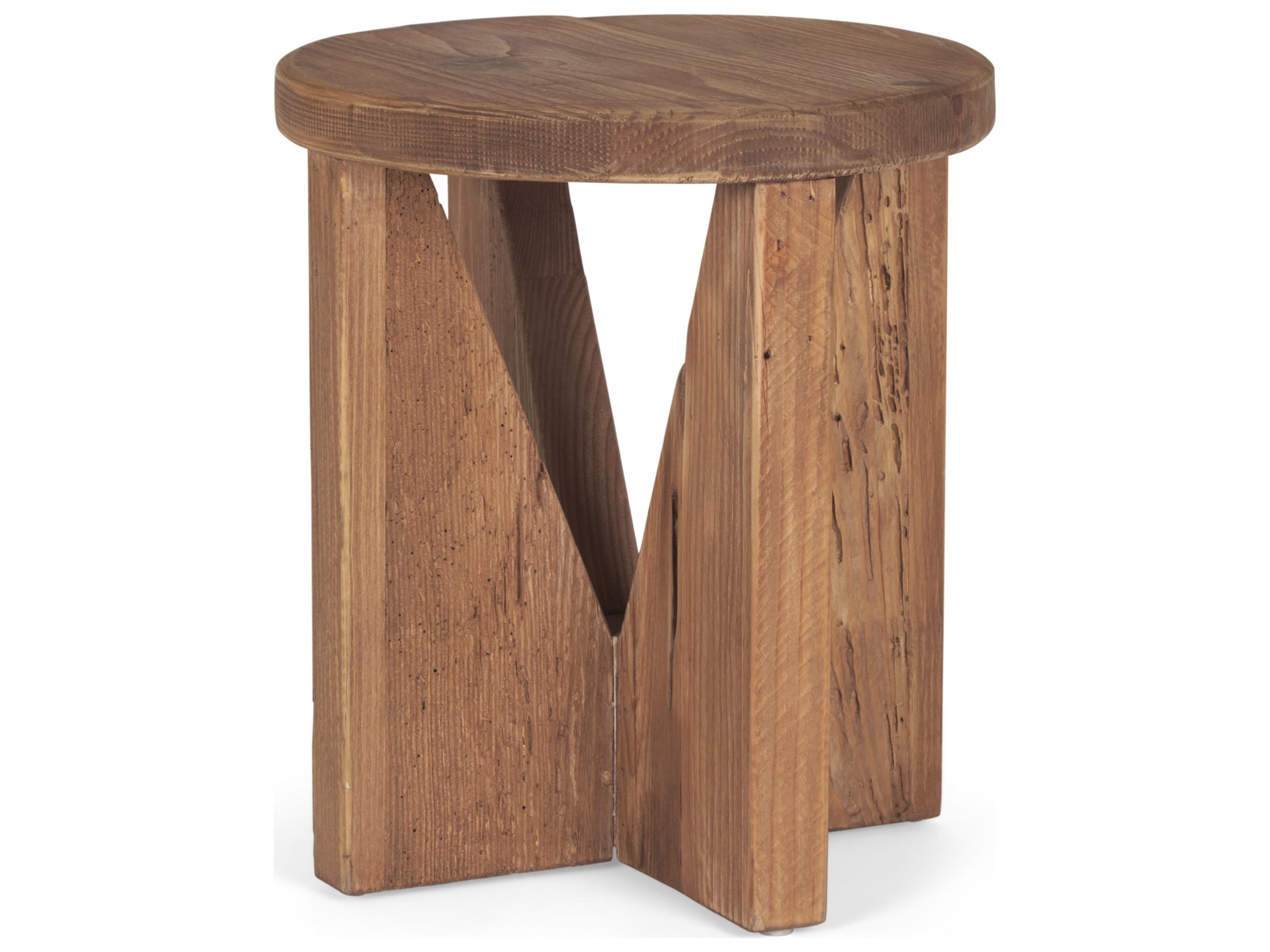 Mercana Tahlia Round Natural Brown Wood w/ Angled Legs Stool