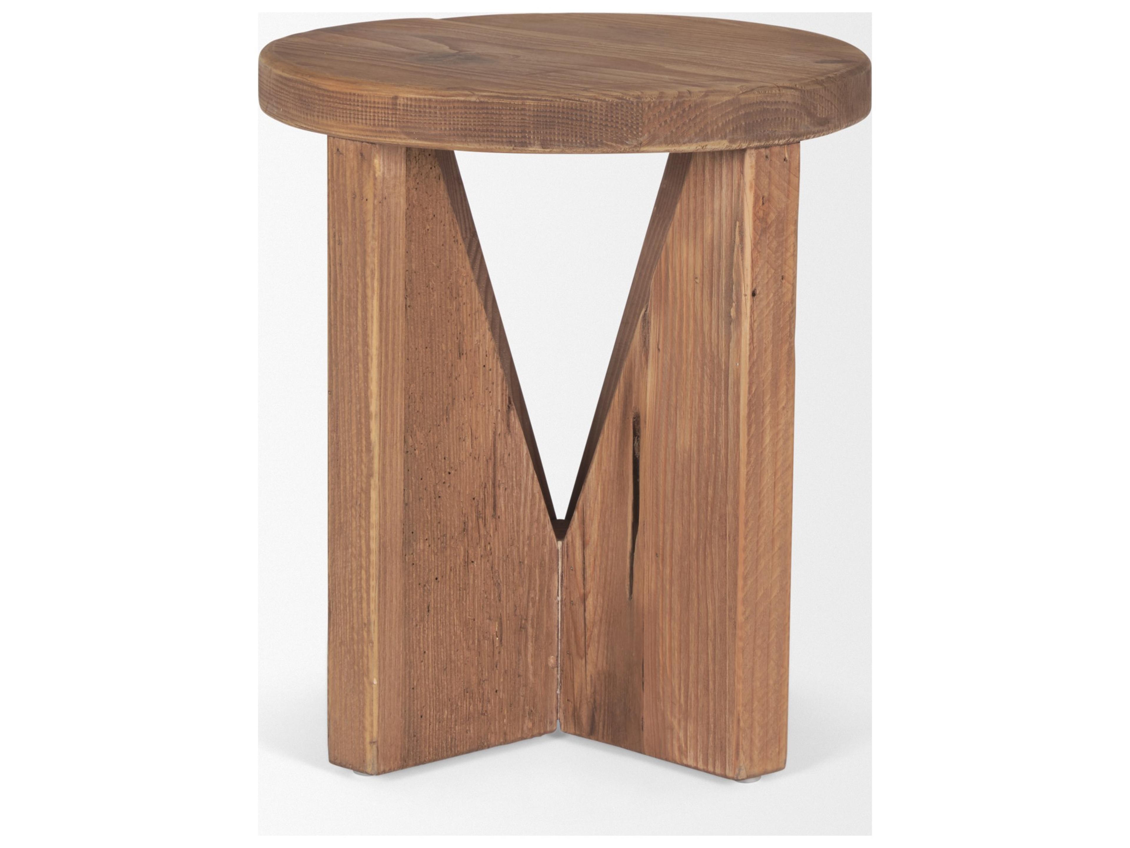 Mercana Tahlia Round Natural Brown Wood w/ Angled Legs Stool