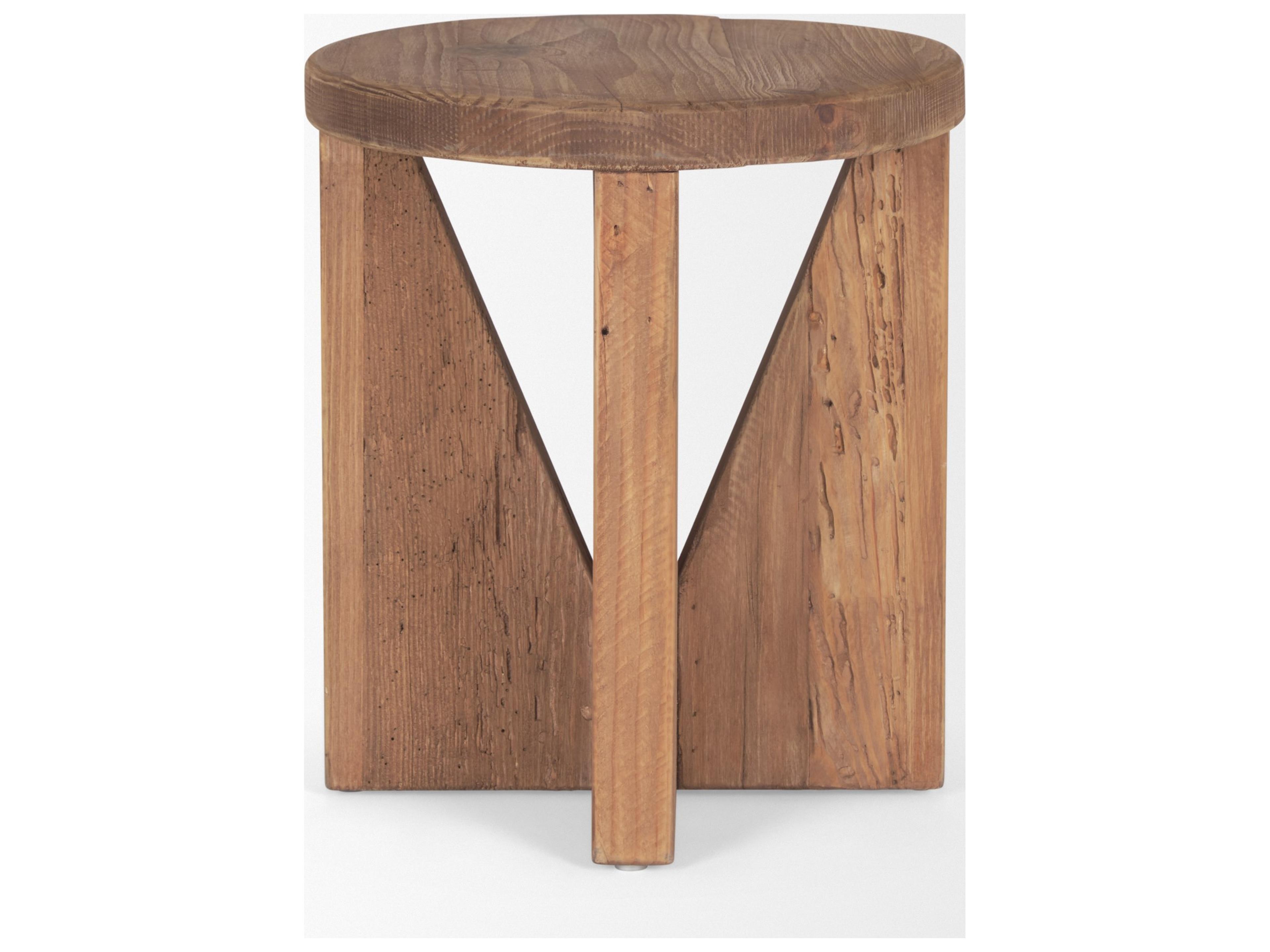 Mercana Tahlia Round Natural Brown Wood w/ Angled Legs Stool