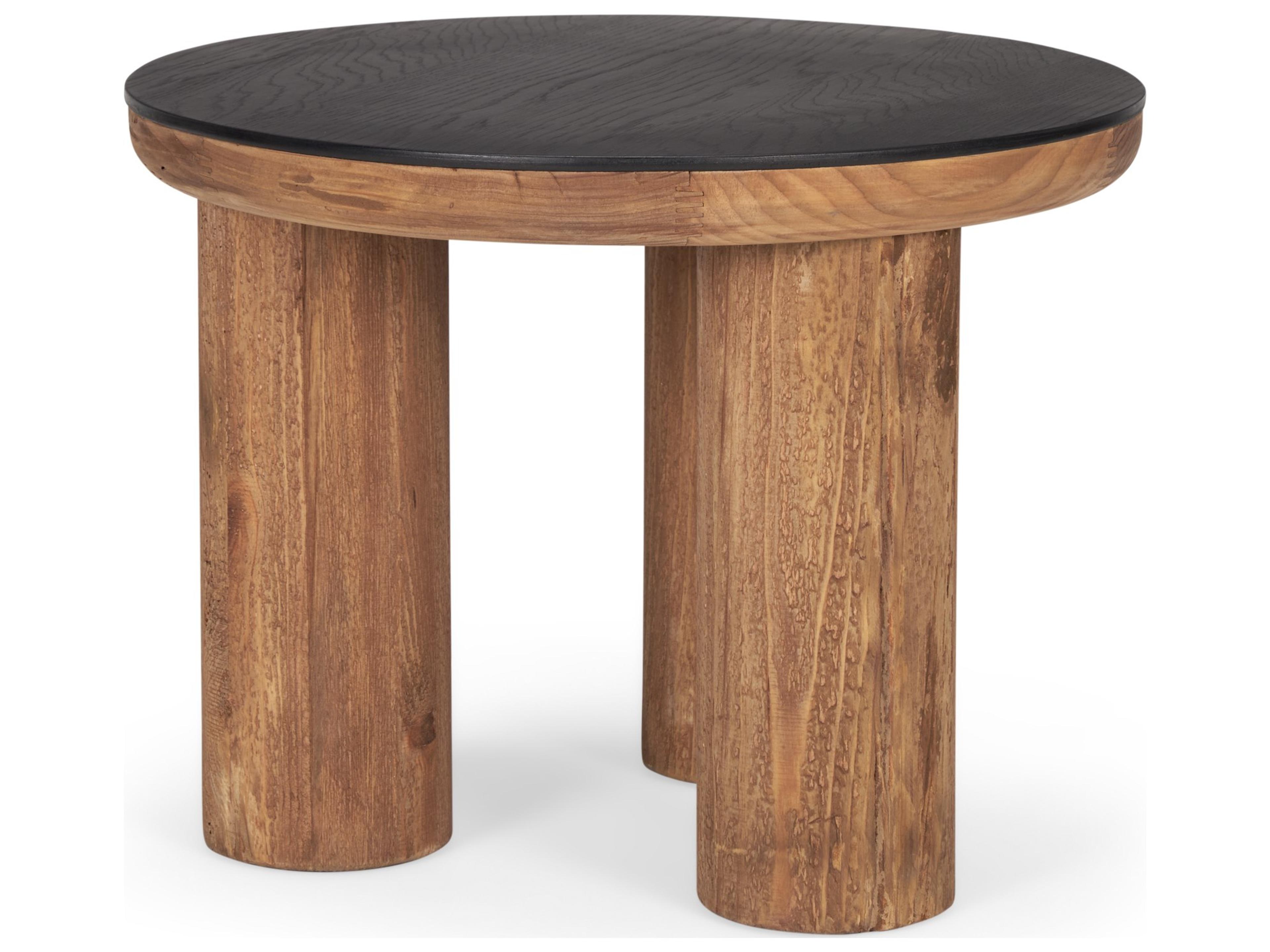 Tucson Natural Wood w/ Round Black Oak Top Side Table
